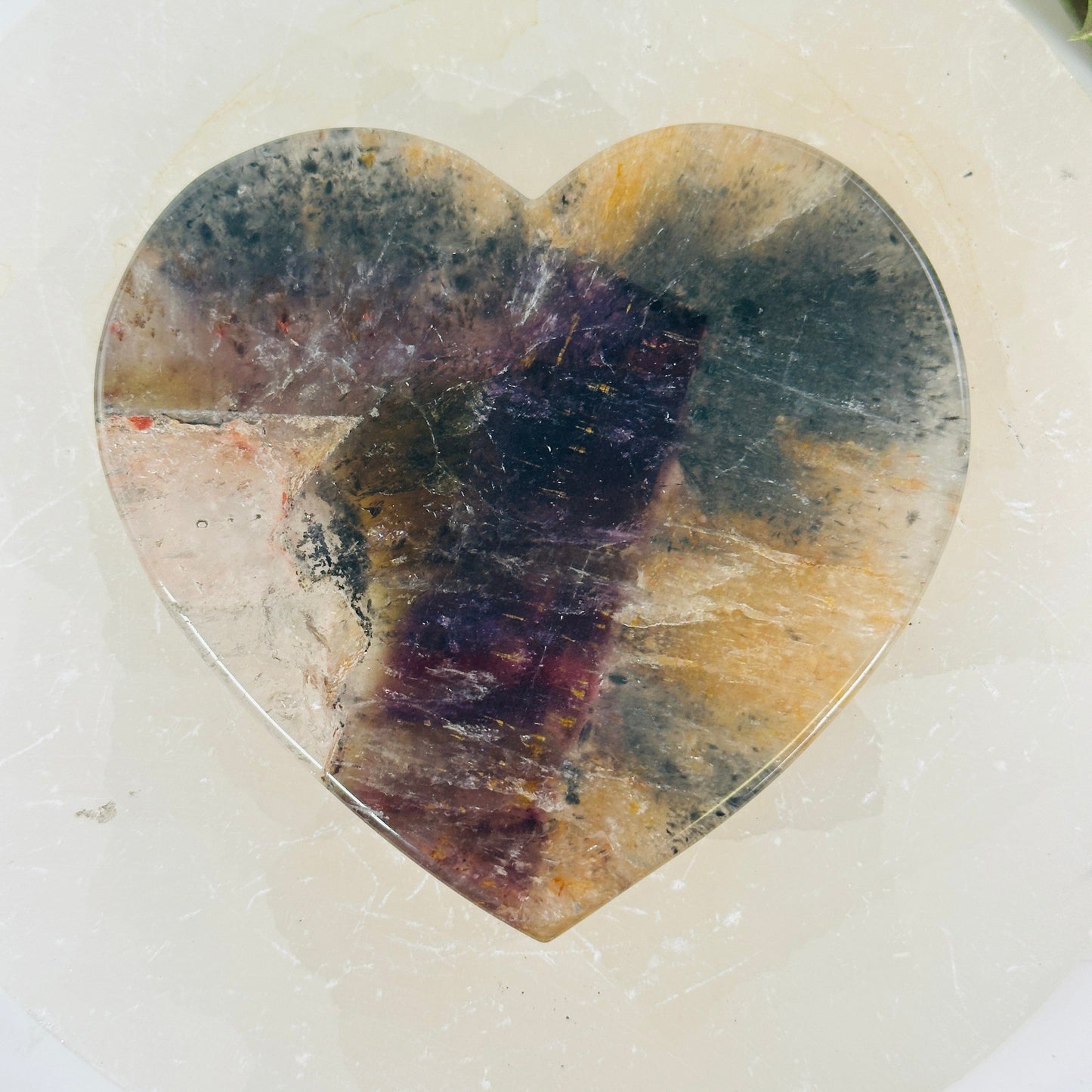 Super Seven Polished Crystal Heart Slice - One-of-a-Kind front top view