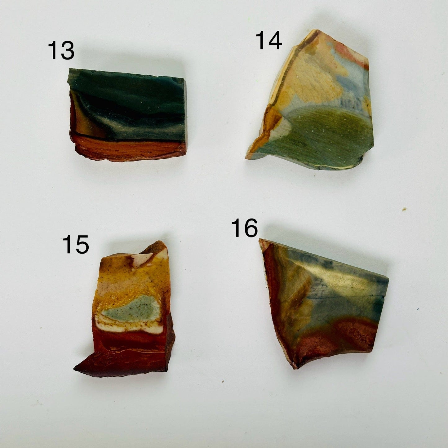 Polychrome Jasper Semi Polished Crystal Slab - You Choose #2 variants 13, 14, 15, and 16 labeled