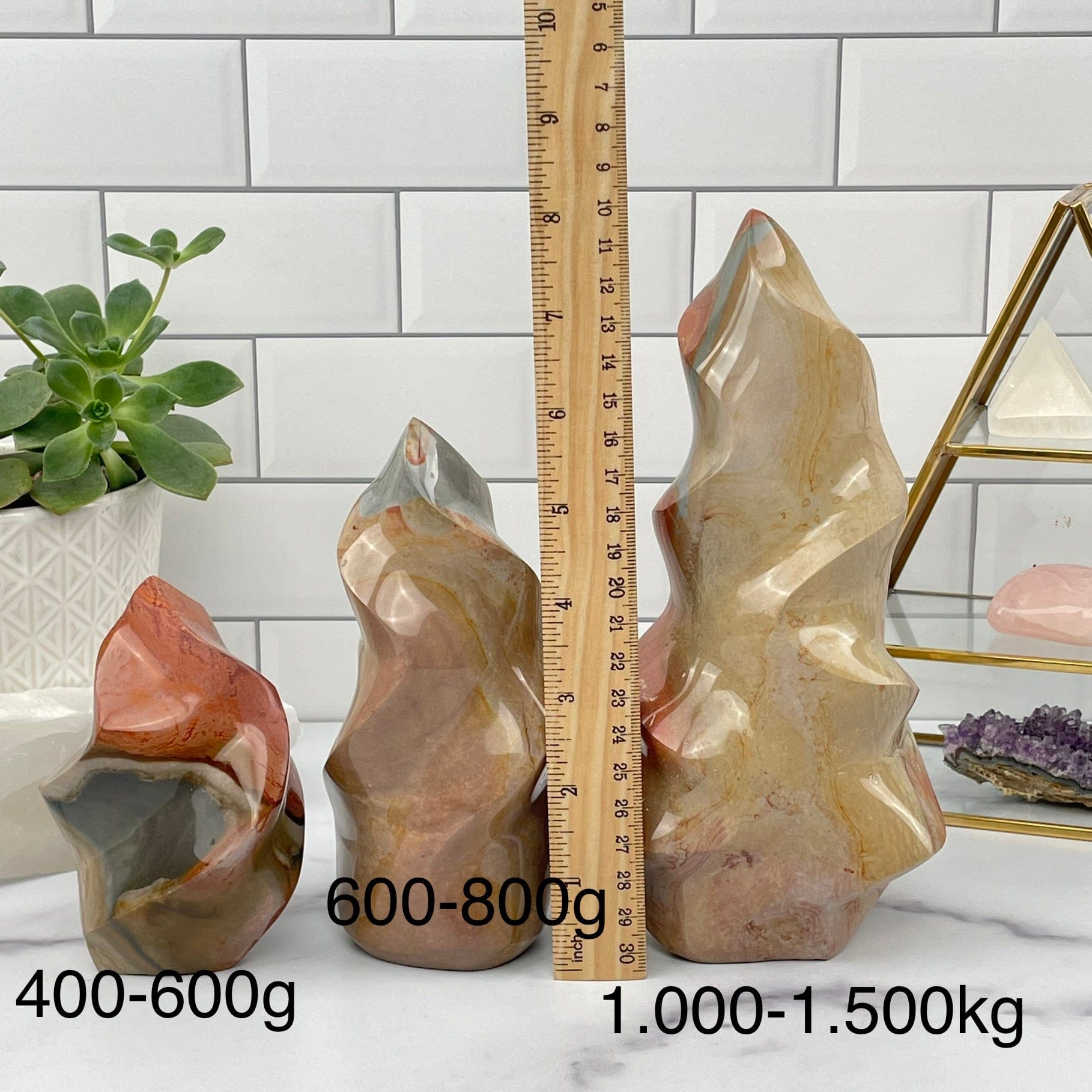 flame points next to a ruler for size reference. sold by weight 