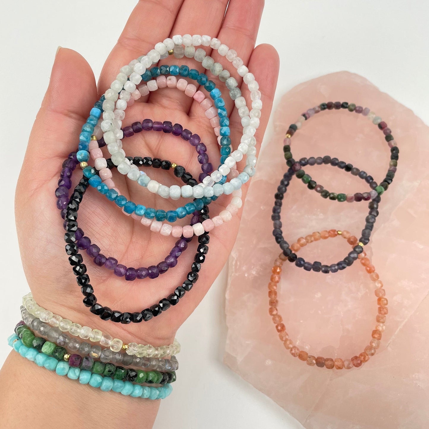 small gemstone bracelet in hand for size reference 