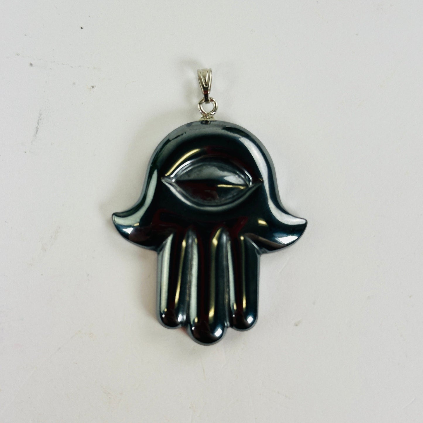 Hematite Hamsa Hand - Hand of Fatima Pendant one pendant