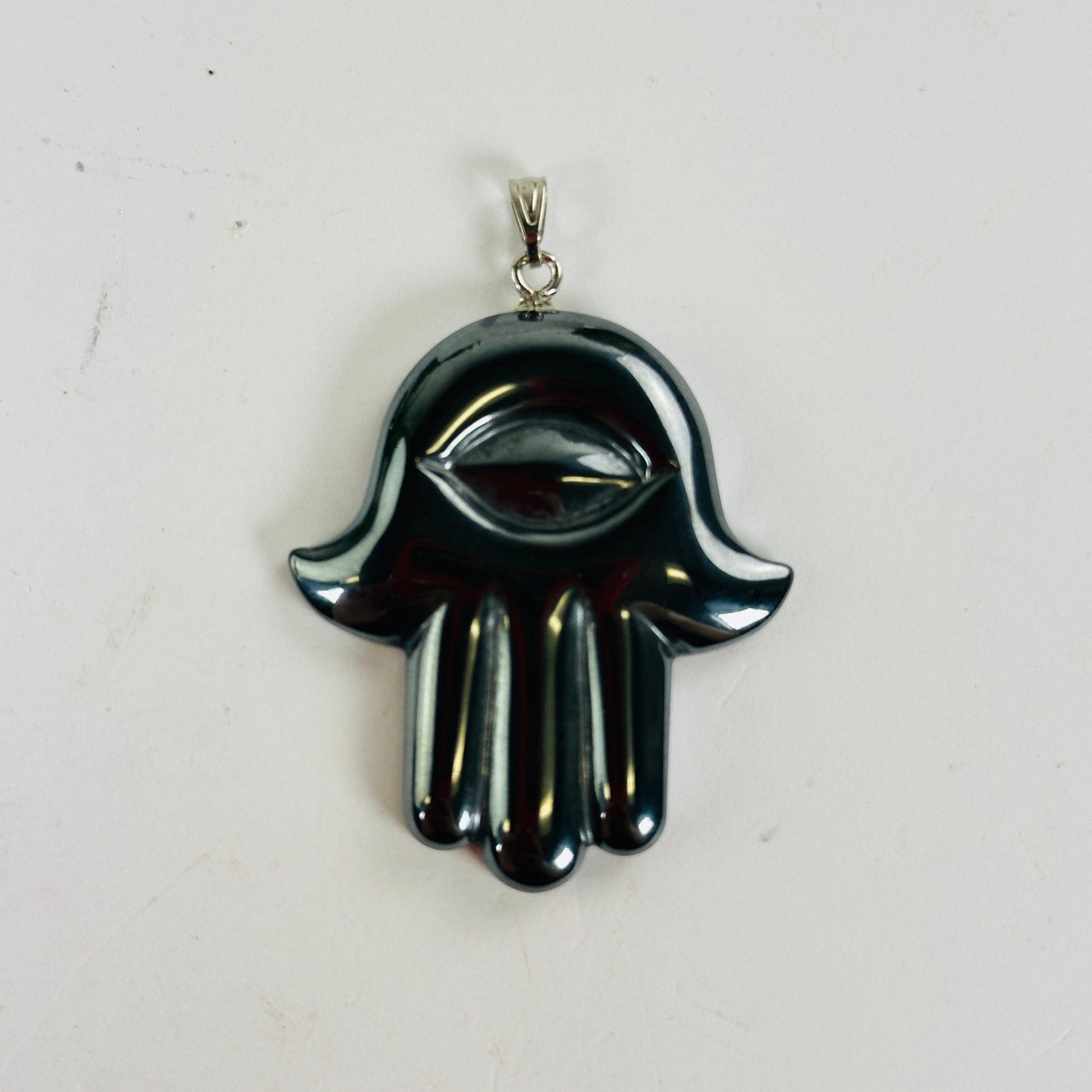 Hematite Hamsa Hand - Hand of Fatima Pendant one pendant