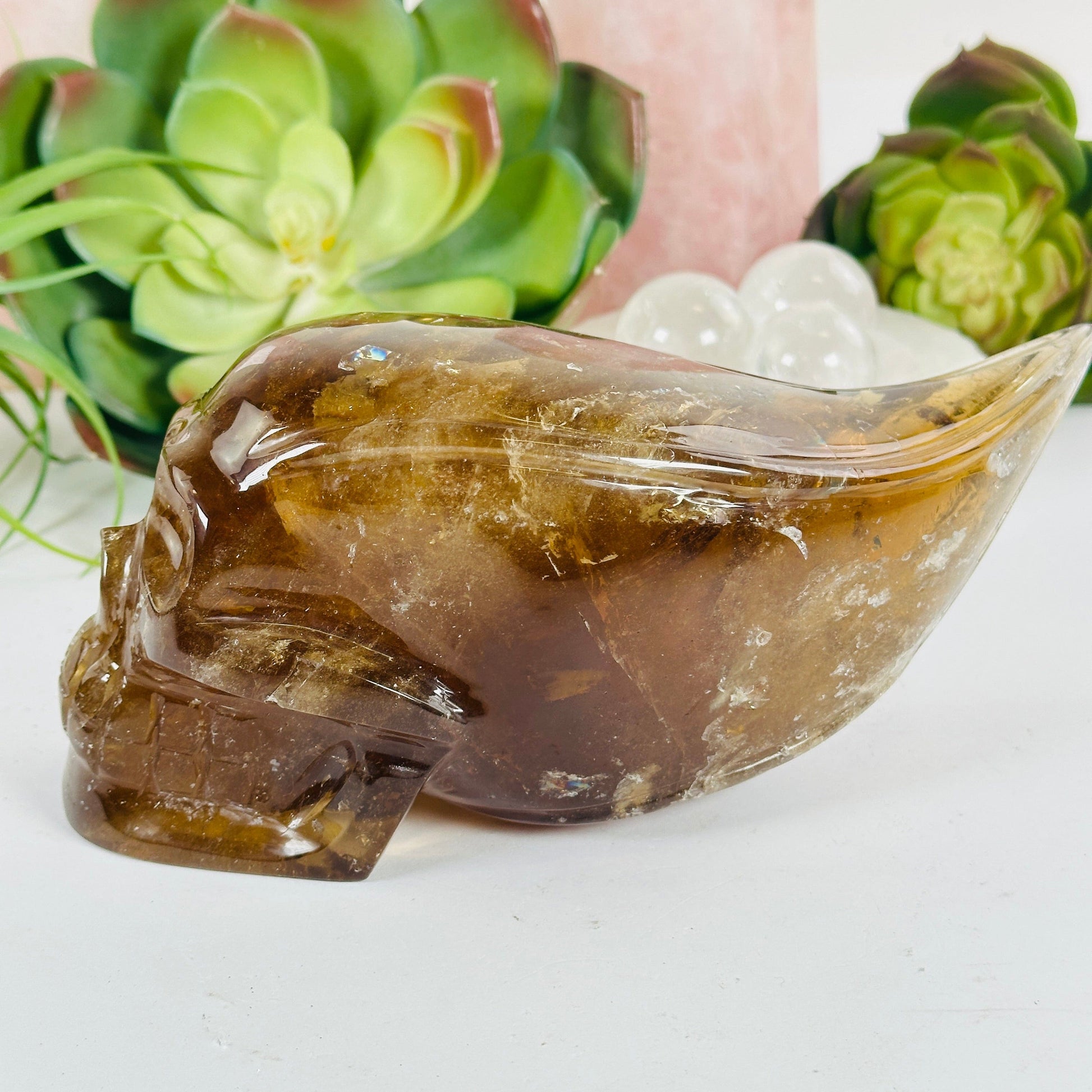 Smoky Citrine Crystal Skull Sculpture - One-of-a-Kind side view