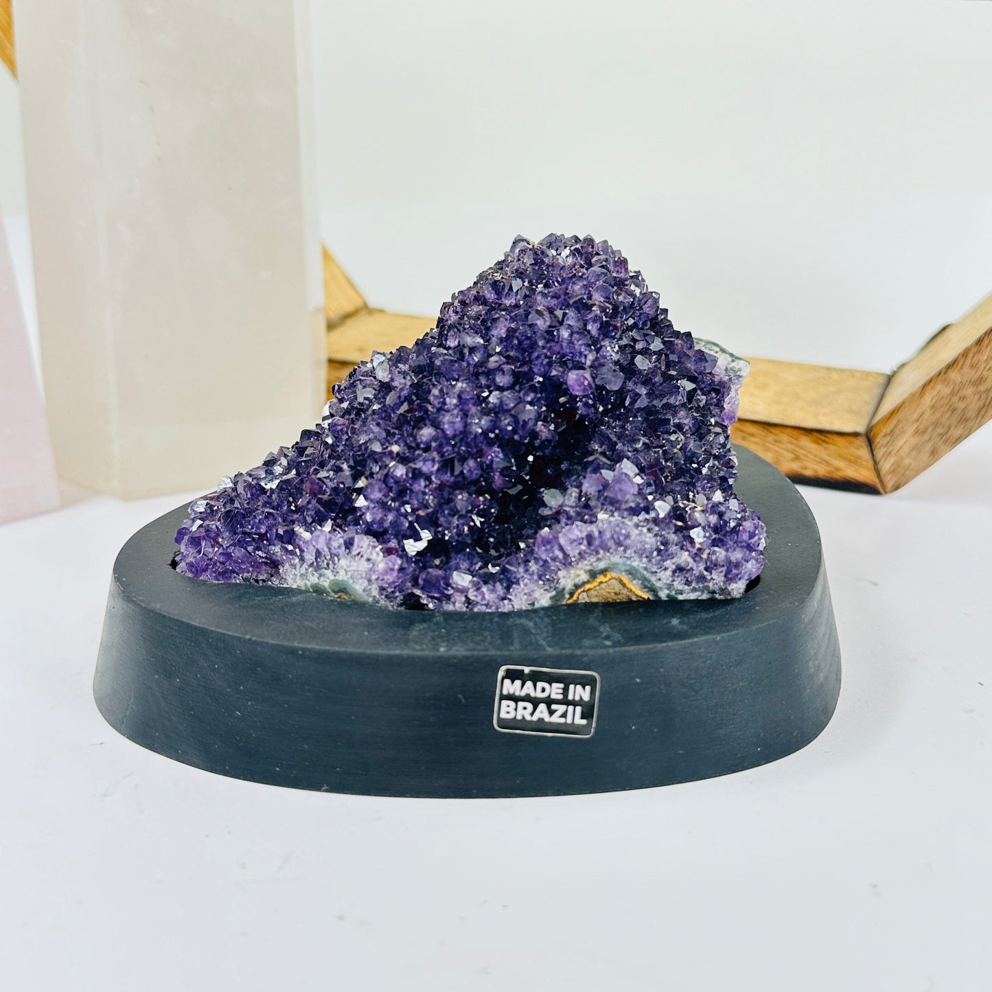 amethyst with decorations in the background