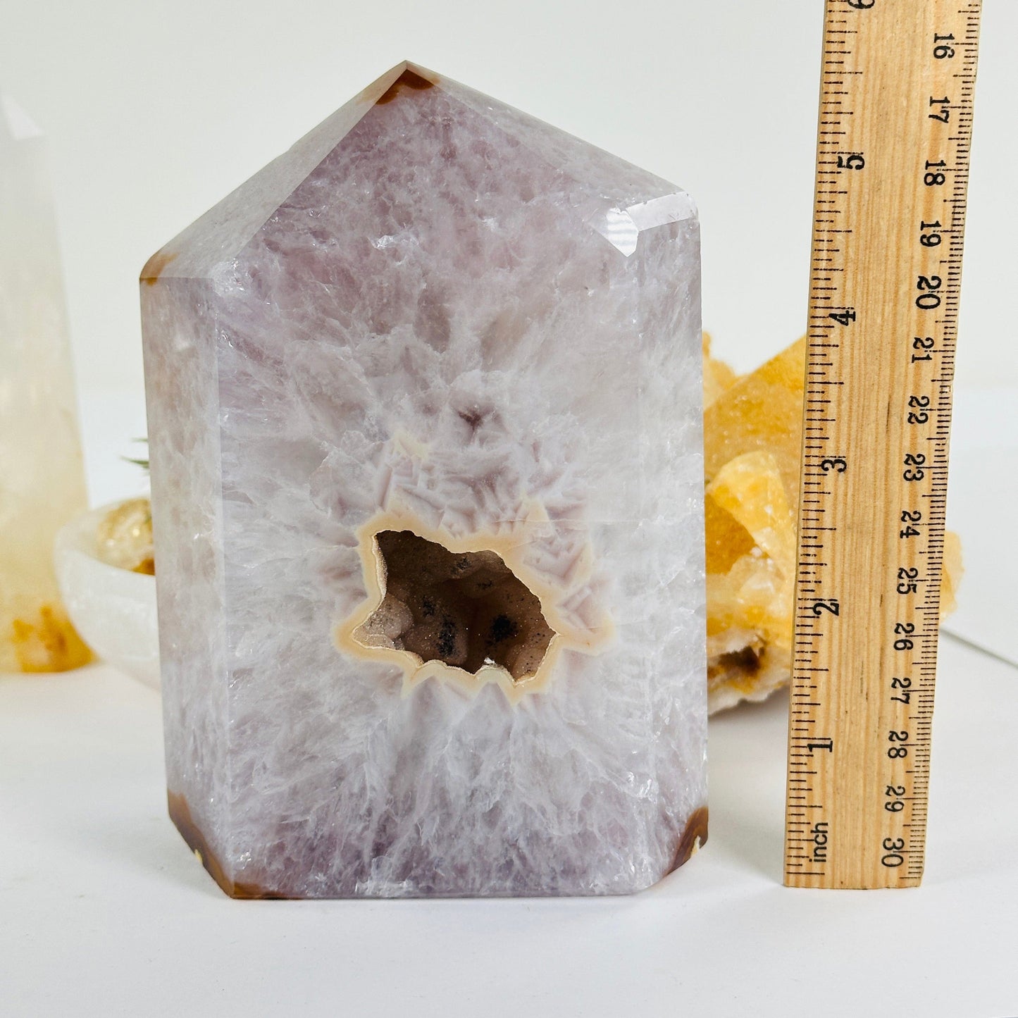 Agate Amethyst Druzy Geode Polished Crystal Point - One-of-a-Kind #2 with ruler for size reference