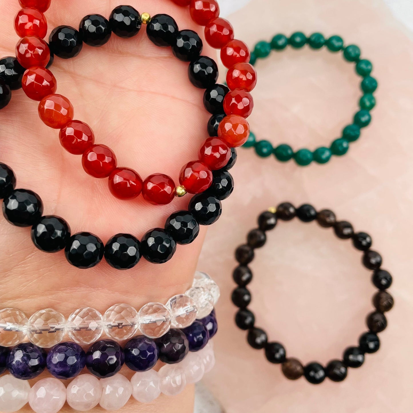 Faceted Gemstone Bracelet - 8mm Crystal Beads with Gold Accent
