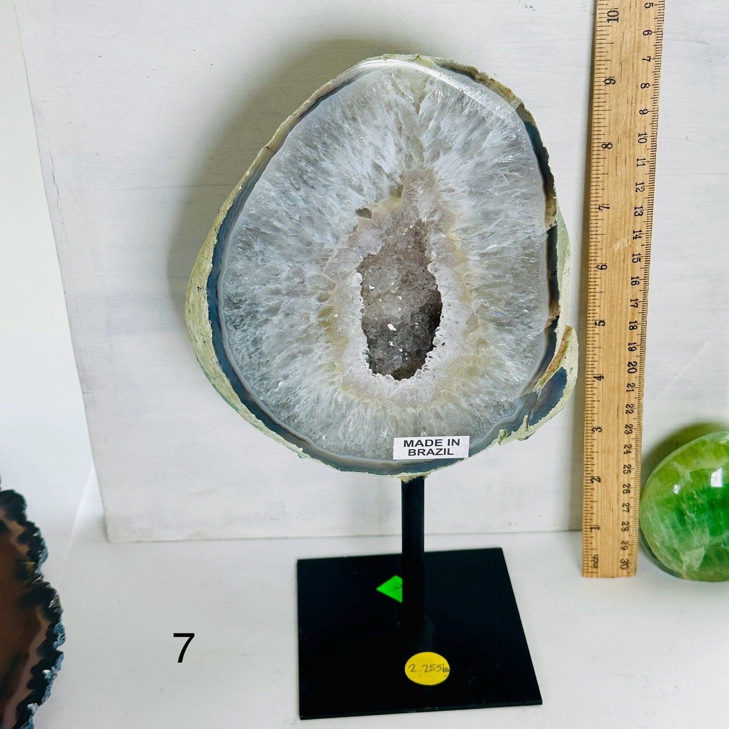 Agate Natural Crystal Geode Half on Stand - You Choose #4 variant 7 labeled with ruler for size reference