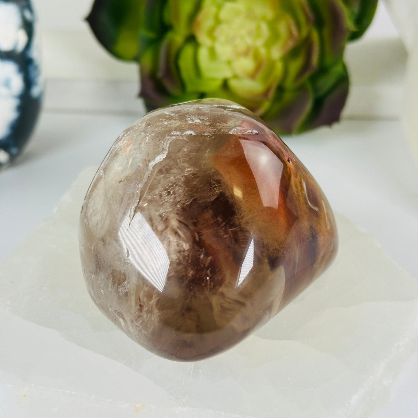 Amphibole Quartz Polished Crystal Lens - One-of-a-Kind side view