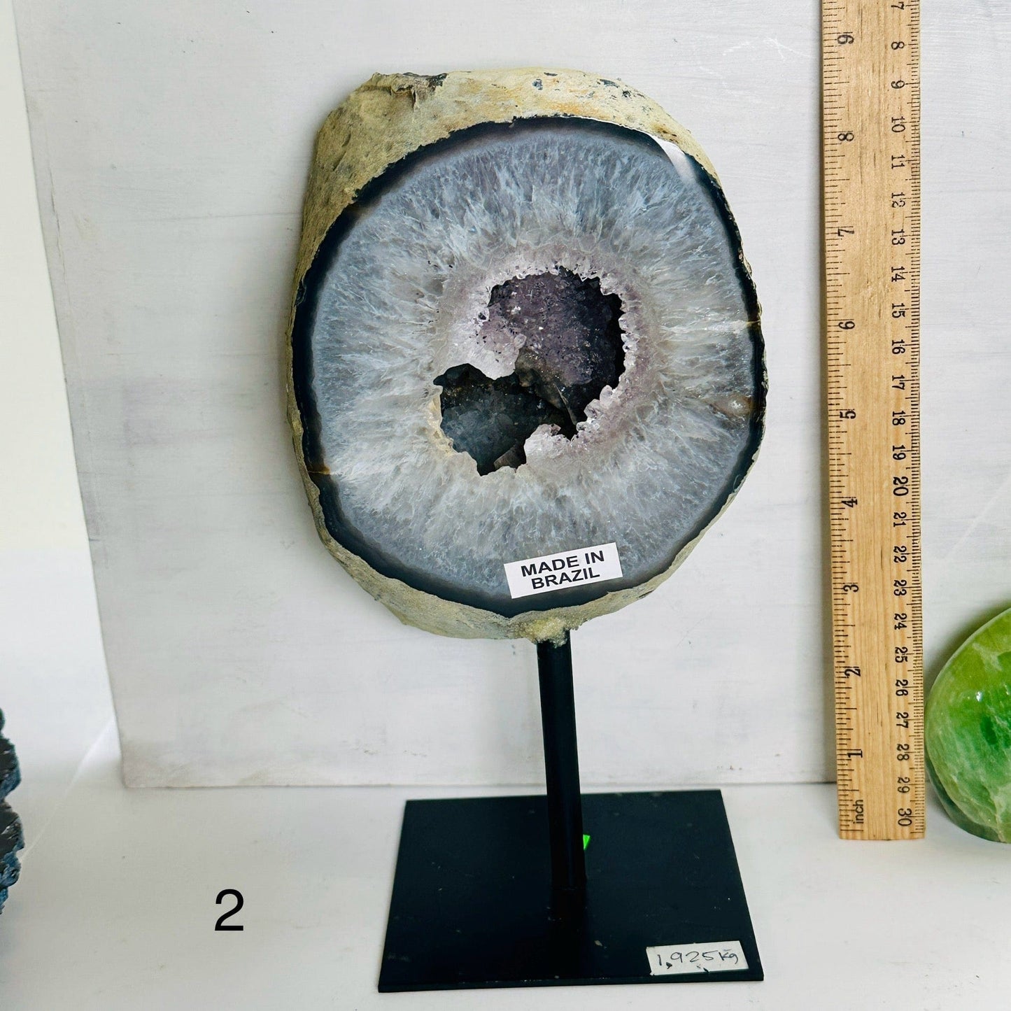 Agate Natural Crystal Geode Half on Stand - You Choose #4 variant 2 labeled with ruler for size reference