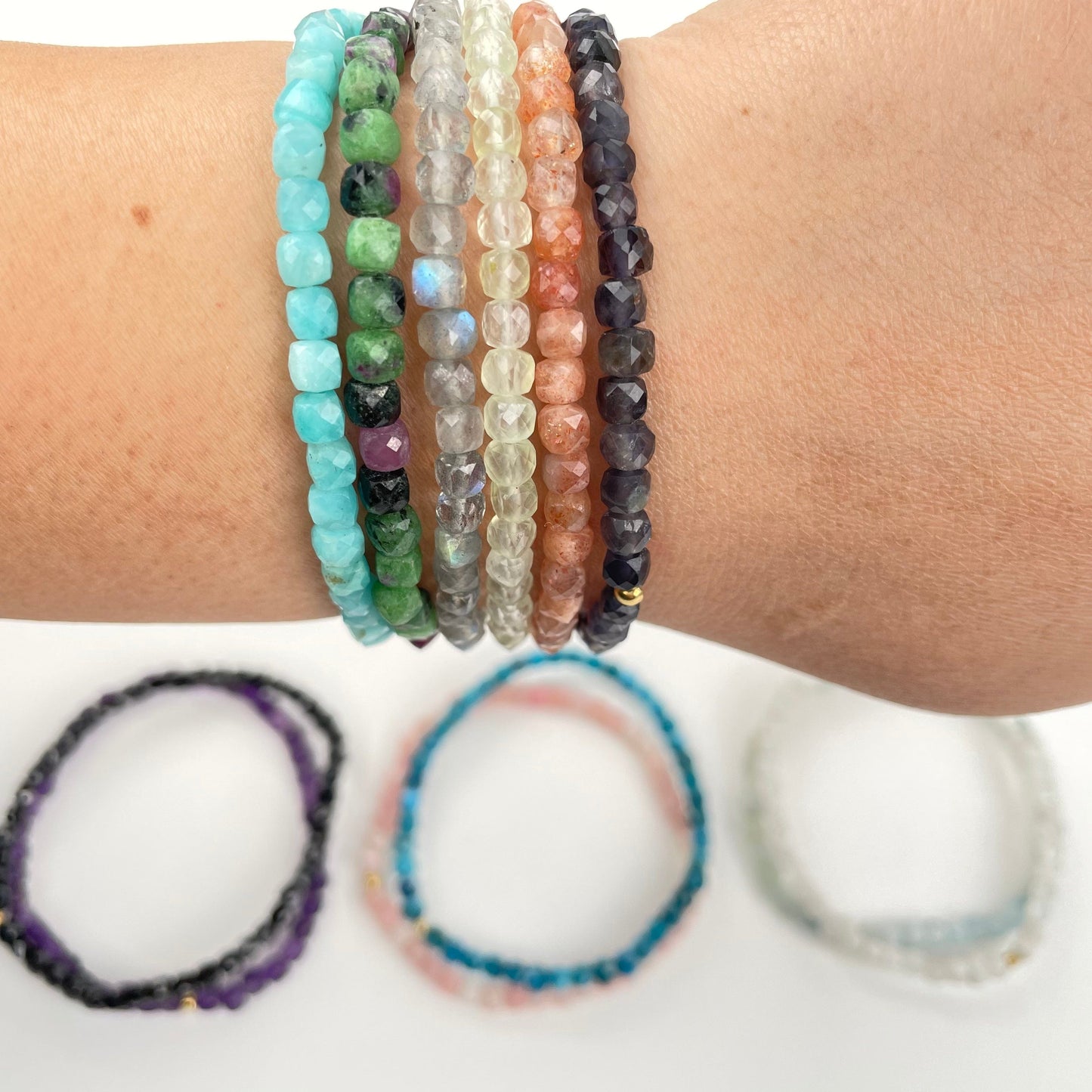 bracelets on wrist for size reference 