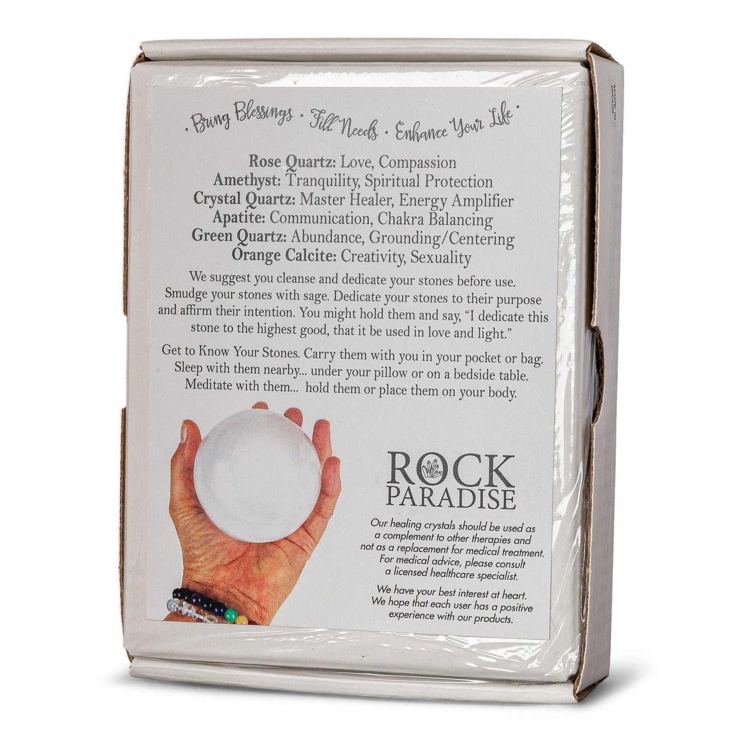 close up of back of crystal gazing seer scrying stone set box