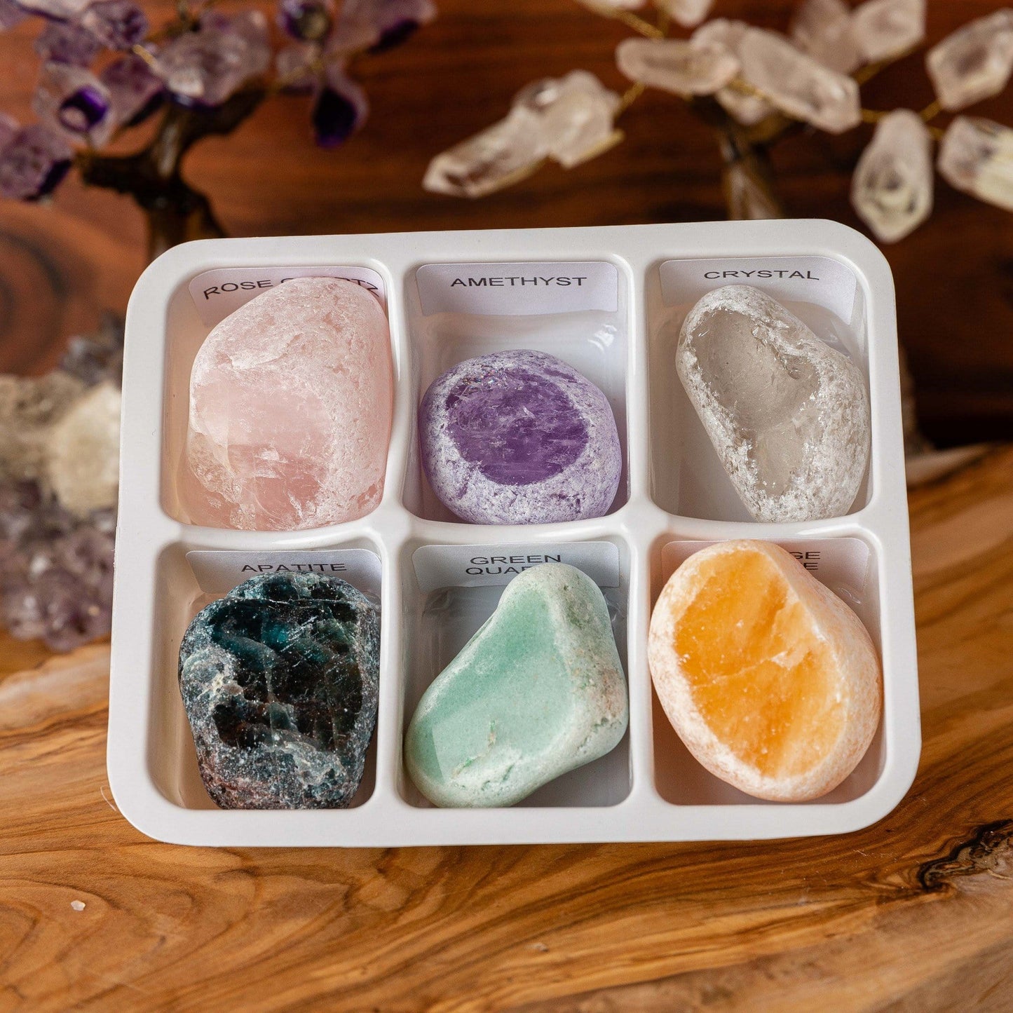 close up of crystal gazing seer scrying stone set in box for size reference and details