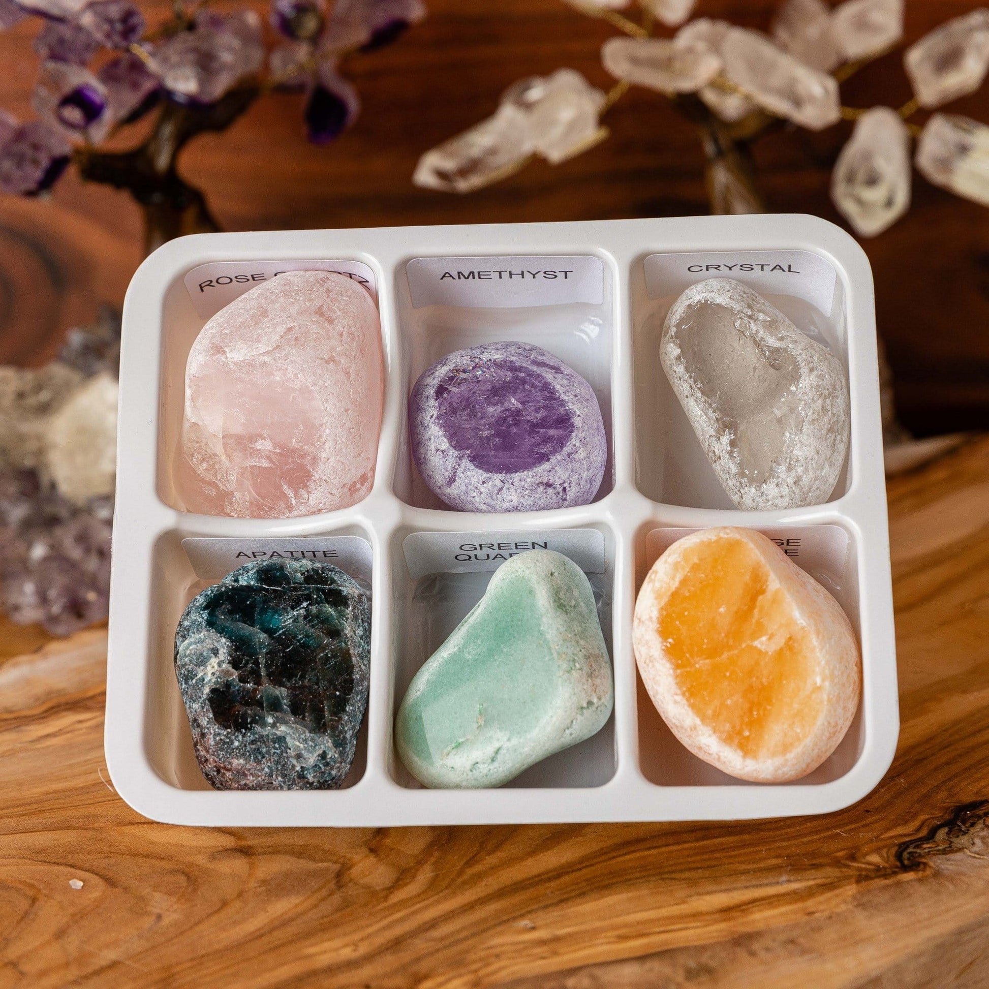 close up of crystal gazing seer scrying stone set in box for size reference and details