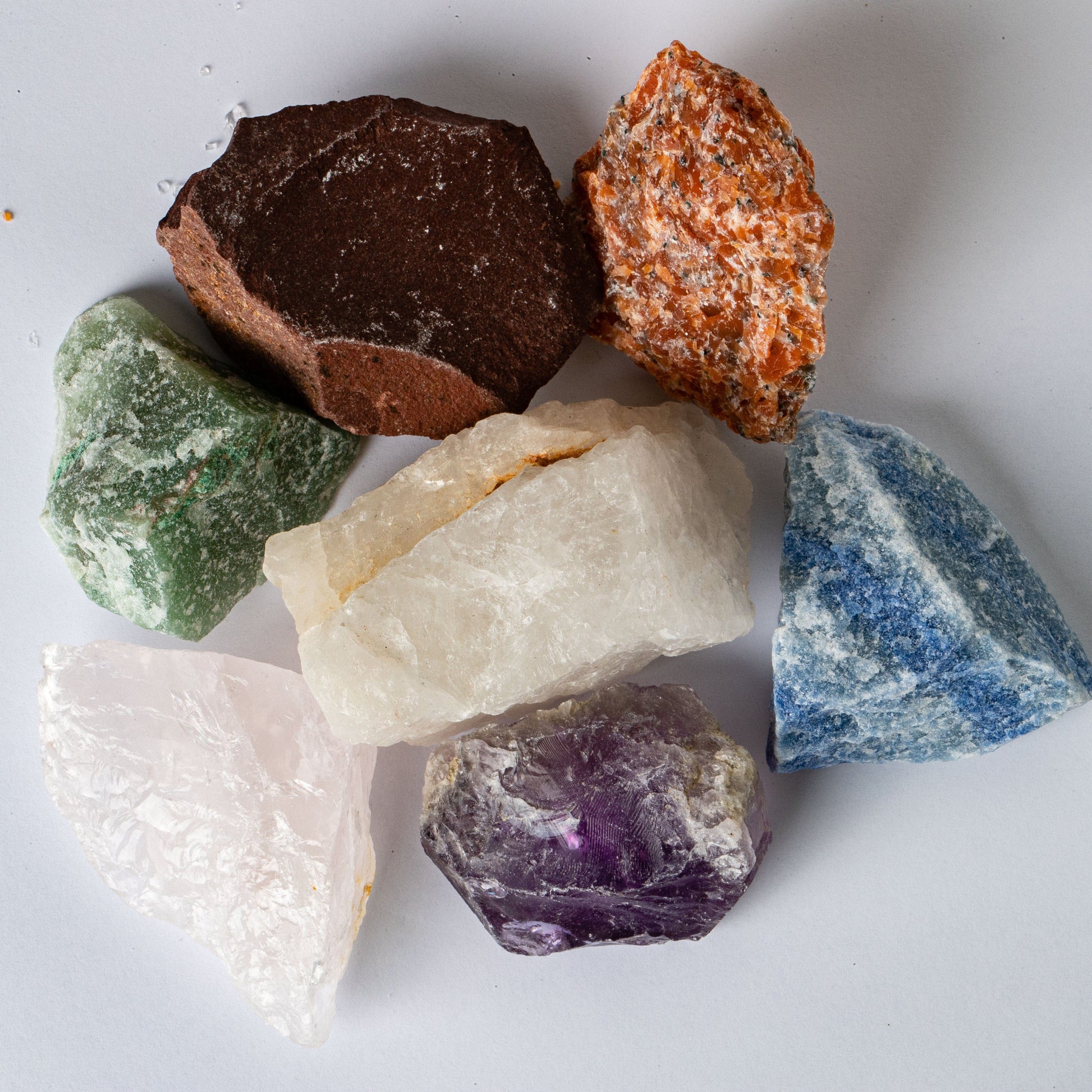 Healing Stone Set - 7 Rough Chakra Stones up close