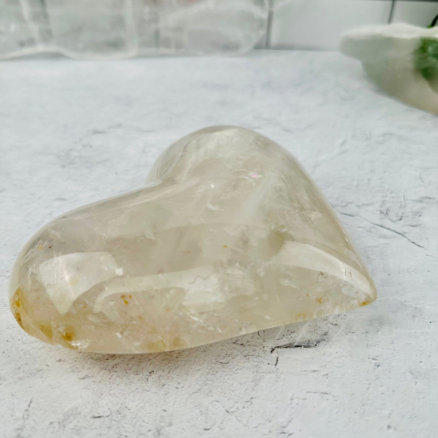 Crystal Quartz Heart - OOAK - side view for thickness