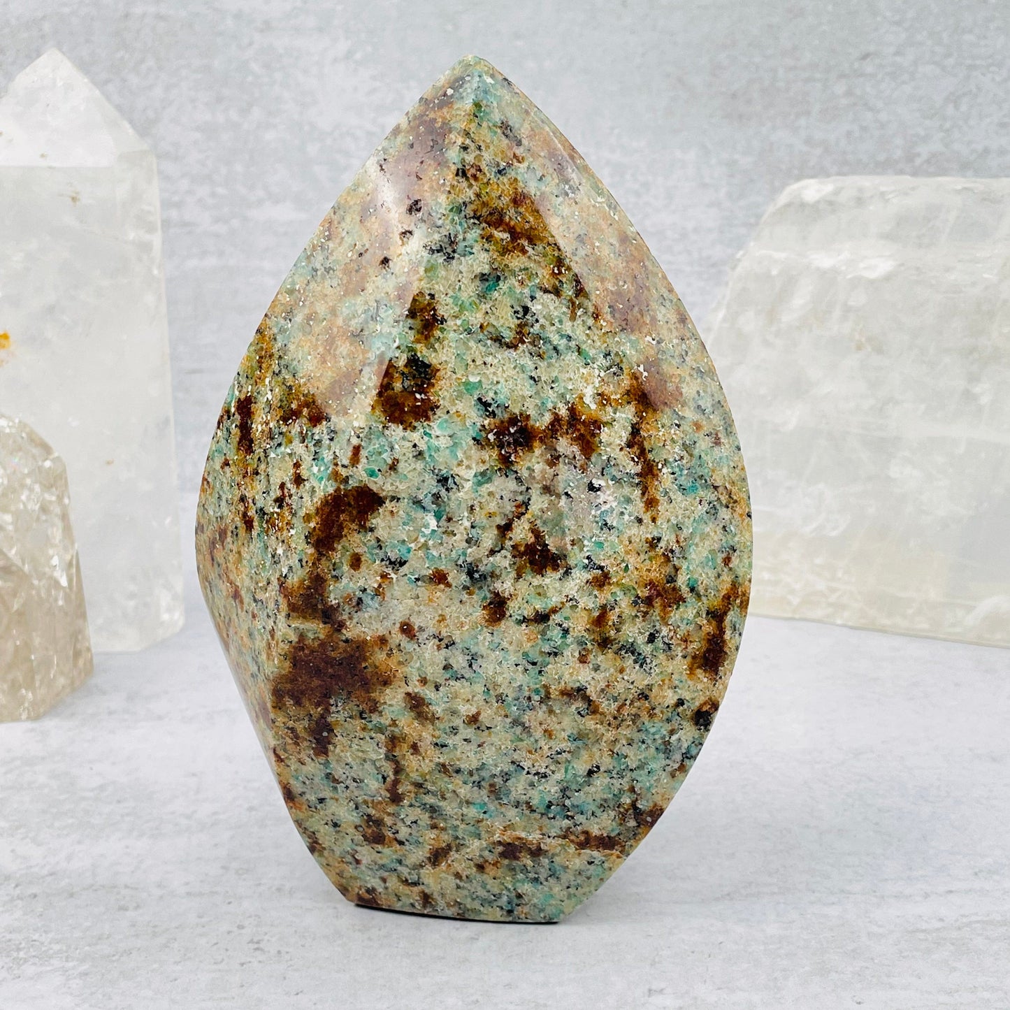 Amazonite Polished Flame tower displayed as home decor 