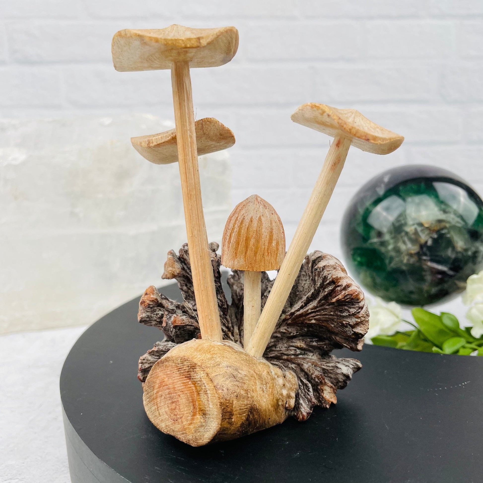carved mushroom displayed as home decor 