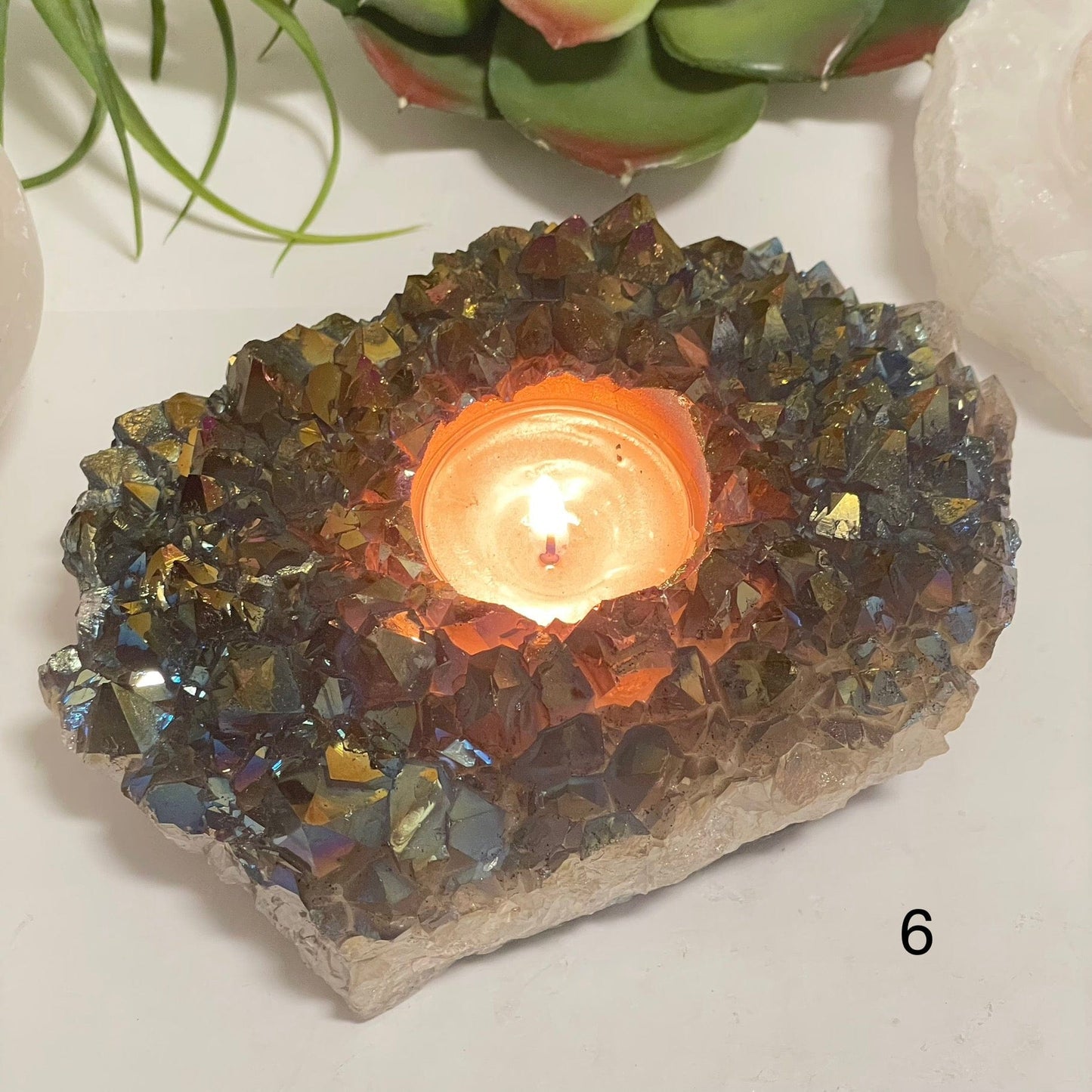 Titanium Coated Amethyst Crystal Candle Holder - You Choose variant 6 labeled