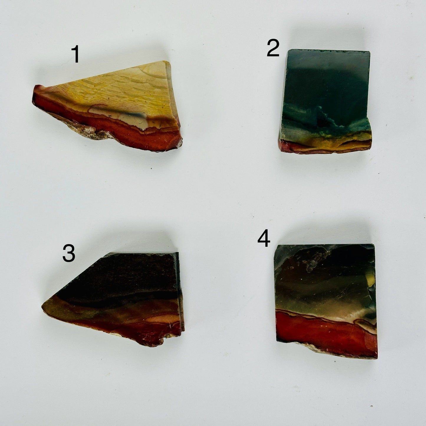 Polychrome Jasper Semi Polished Crystal Slab - You Choose #2 variants , 2, 3, and 4 labeled