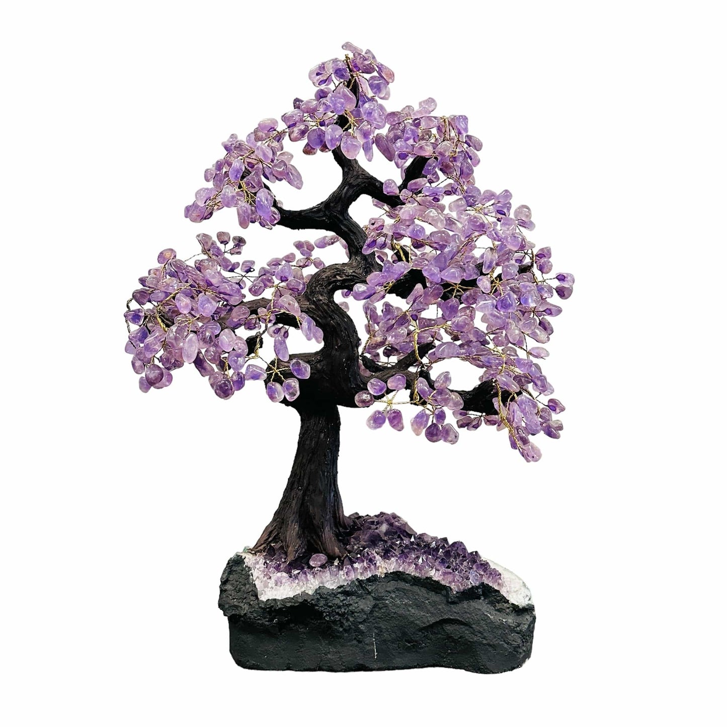 amethyst tree on amethyst base on white background