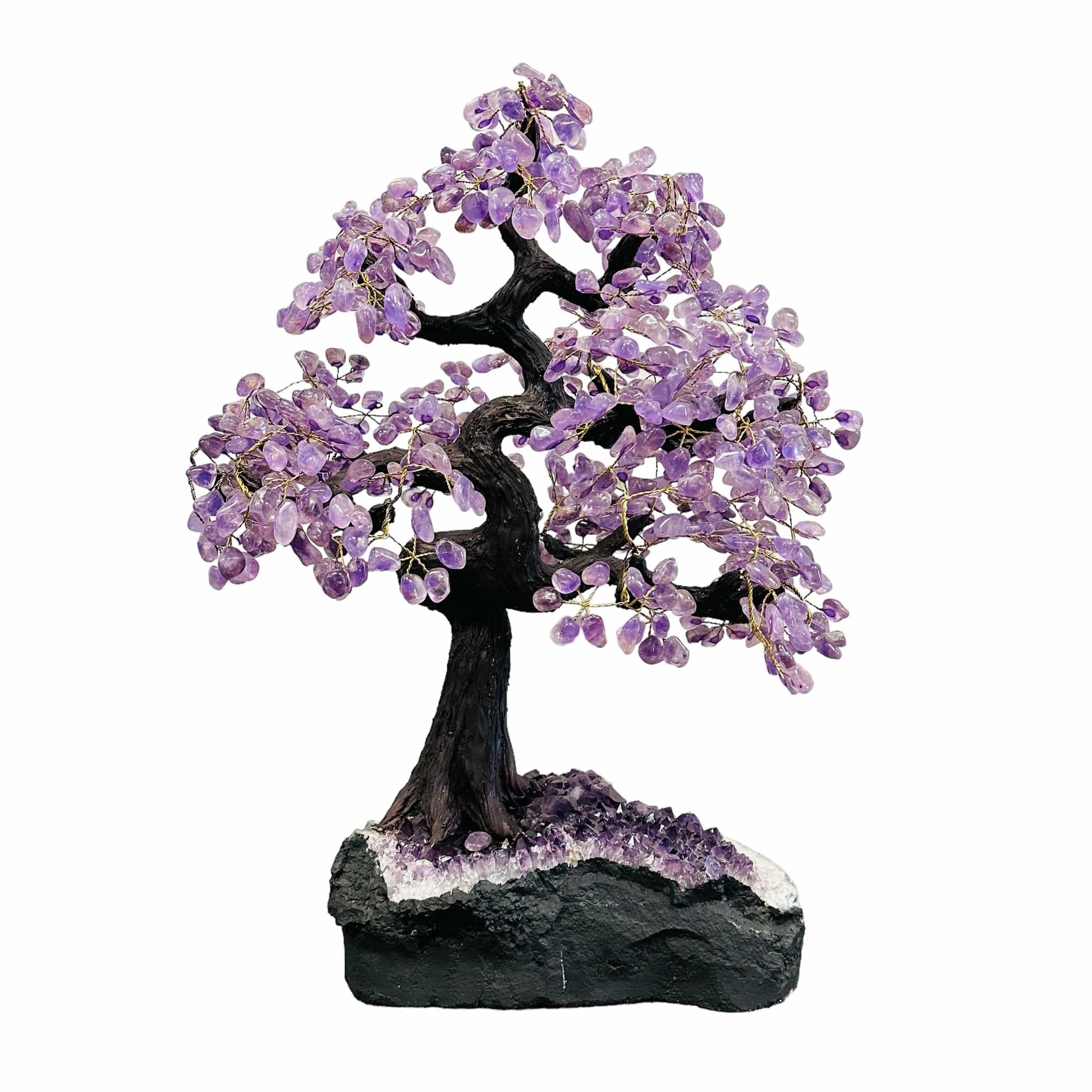 amethyst tree on amethyst base on white background