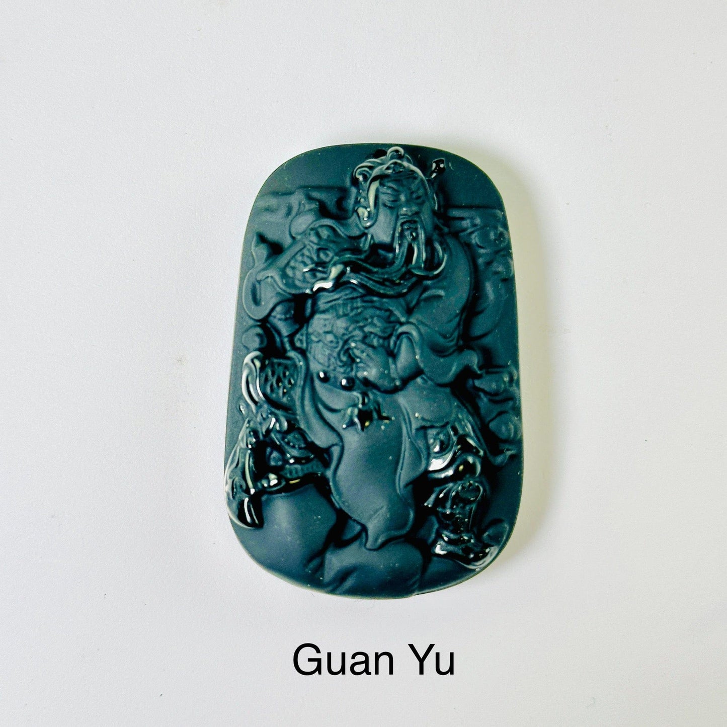 Black Obsidian Buddha Head, Sitting Buddha, or Guan Yu Carved Crystal Pendant - You Choose Style Guan Yu variant labeled