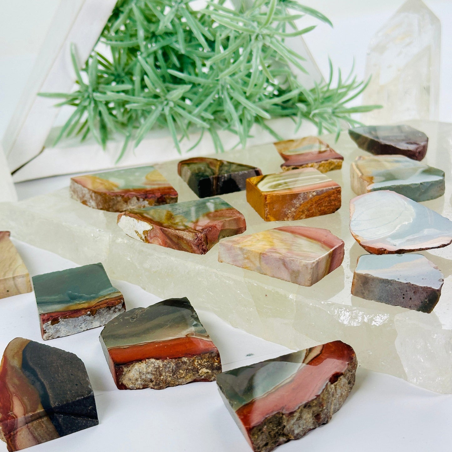 Polychrome Jasper Semi Polished Crystal Slab - You Choose #2 closeup for detail side view