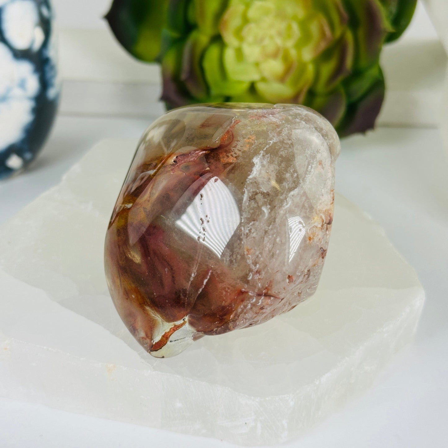 Amphibole Quartz Polished Crystal Lens - One-of-a-Kind side view