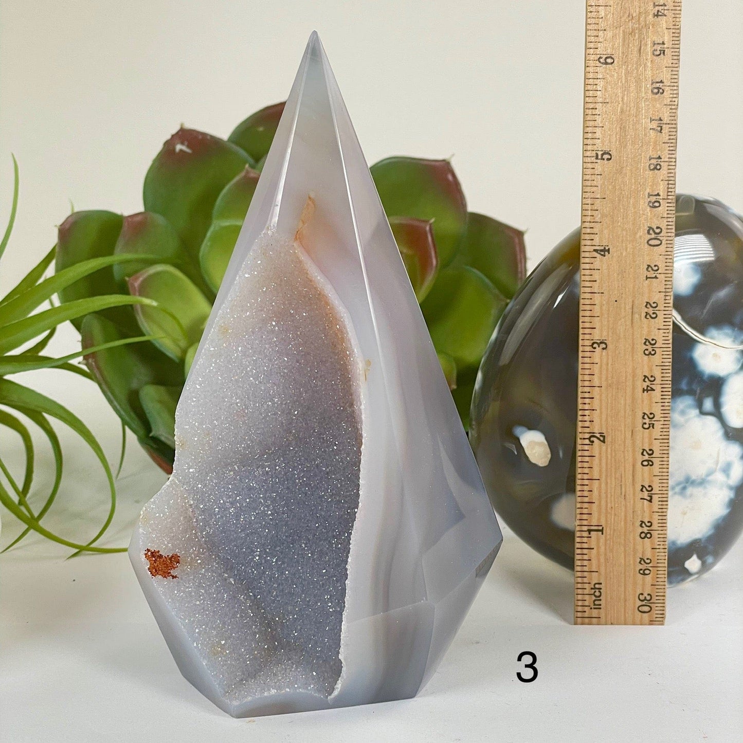 Agate Druzy Geode Long Wide Crystal Point Cut Base - As Is - You Choose variant 3 labeled with ruler for size reference