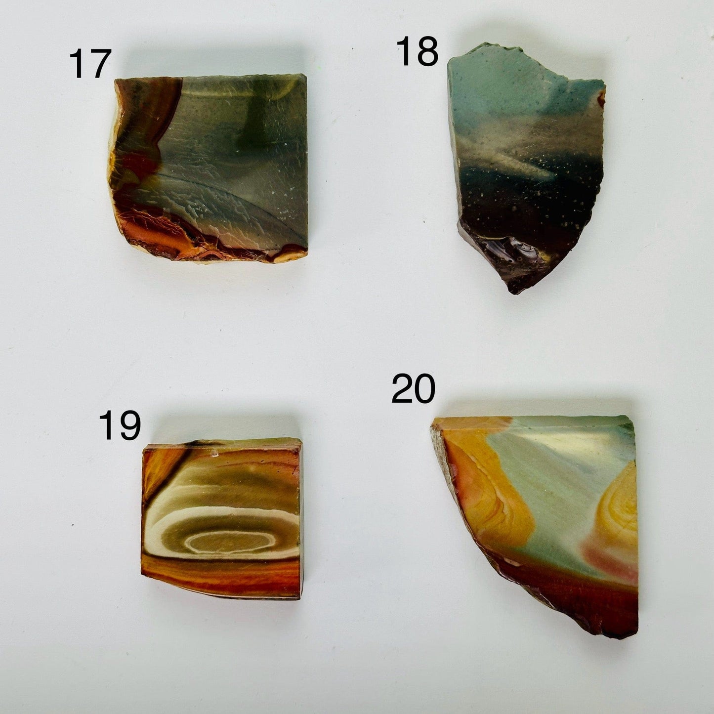 Polychrome Jasper Semi Polished Crystal Slab - You Choose #2 variants 17, 18, 19, and 20 labeled