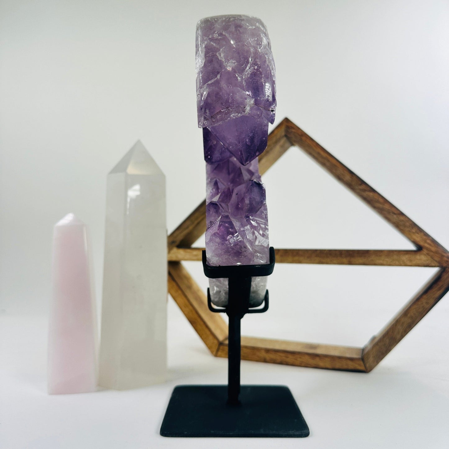Amethyst Crystal Heart on Black Metal Stand - Valentine's Day Gift