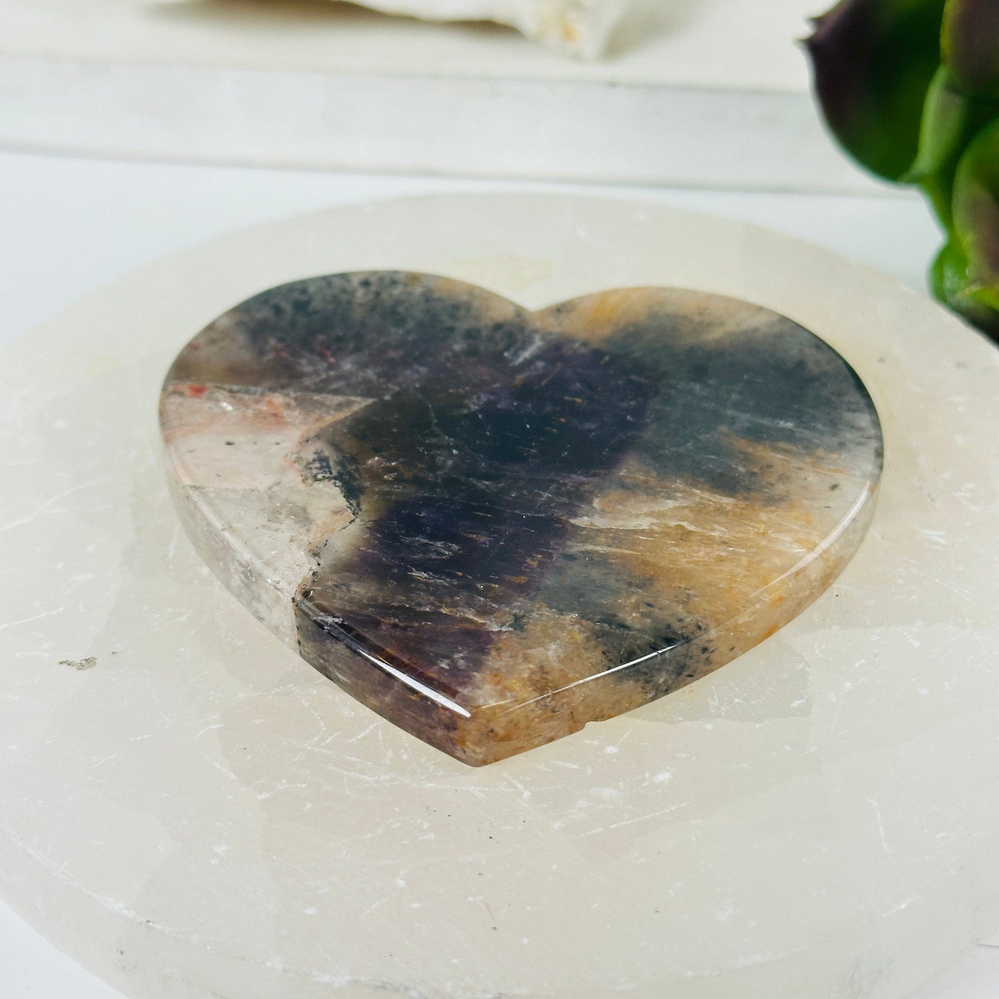 Super Seven Polished Crystal Heart Slice - One-of-a-Kind side view