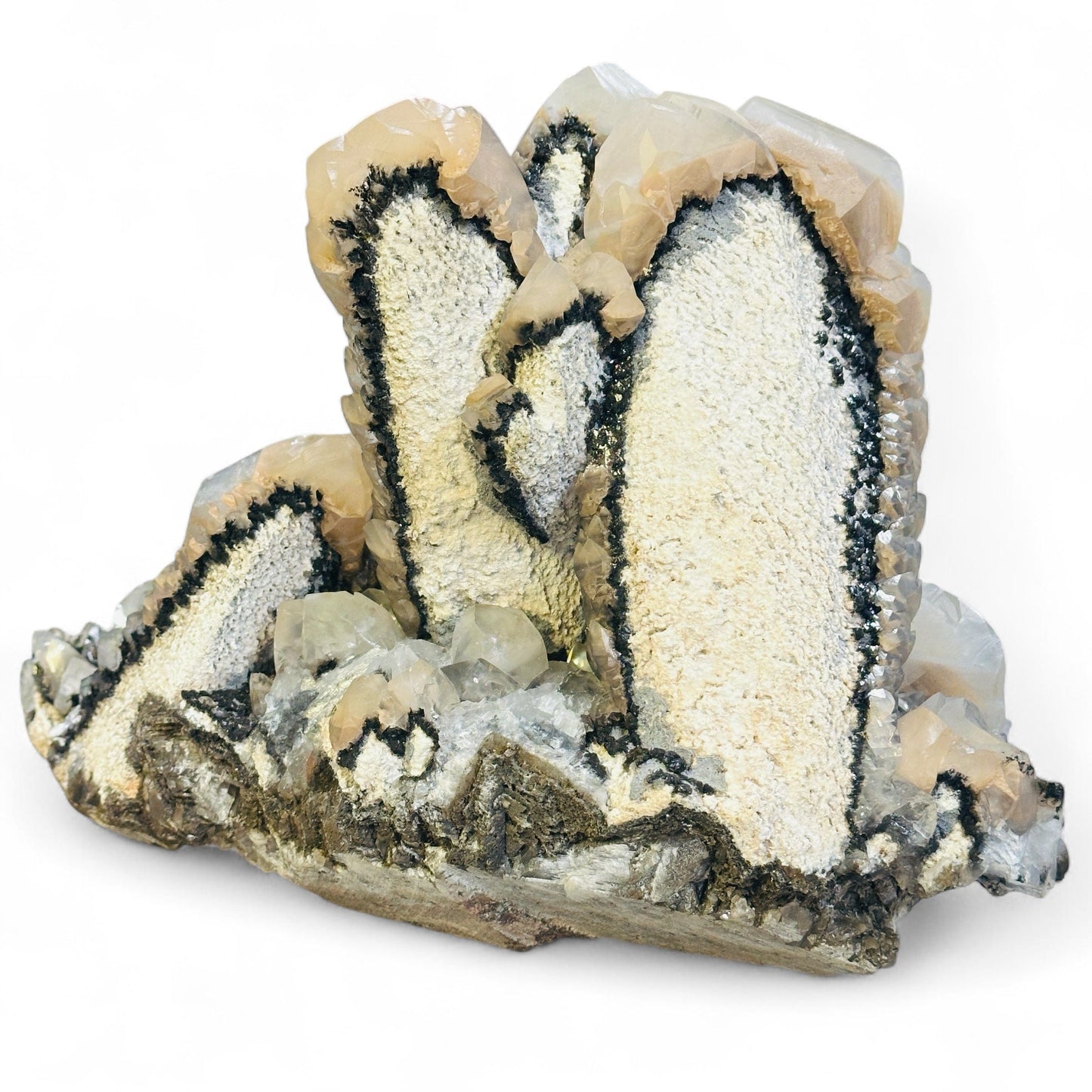  Calcite (Twinned) with Palygorskite and Romanèchite from Mexico - Rare Find back view