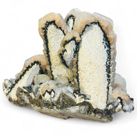  Calcite (Twinned) with Palygorskite and Romanèchite from Mexico - Rare Find back view