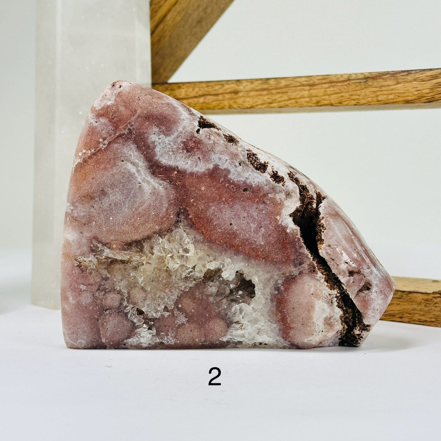 pink amethyst with decorations in the background