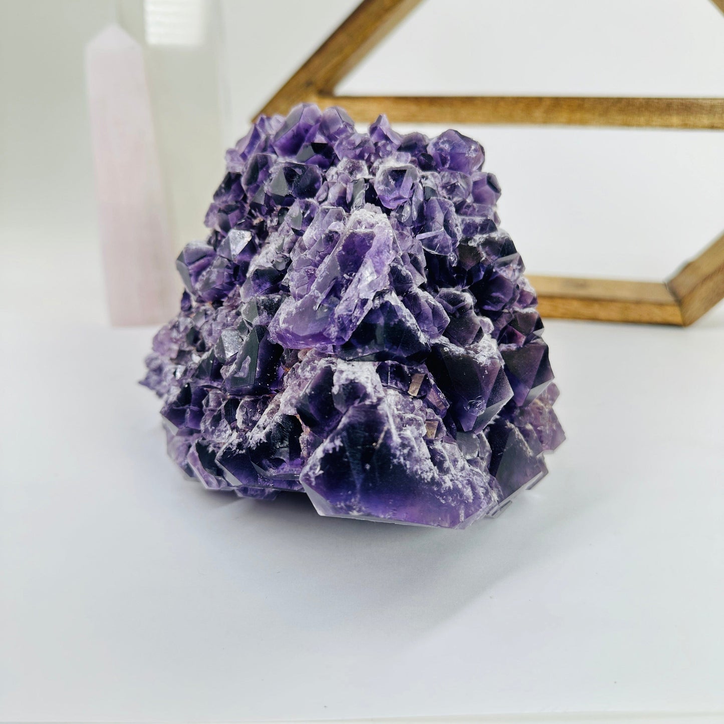 elestial amethyst with decorations in the background