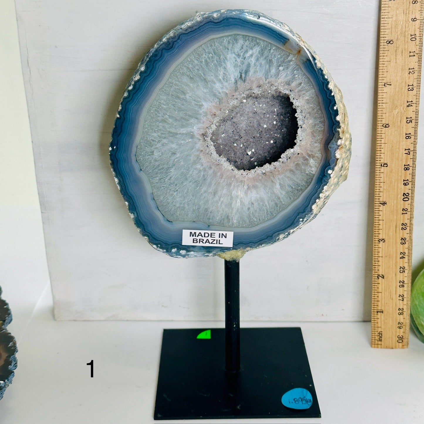 Agate Natural Crystal Geode Half on Stand - You Choose #4 variant 1 labeled with ruler for size reference