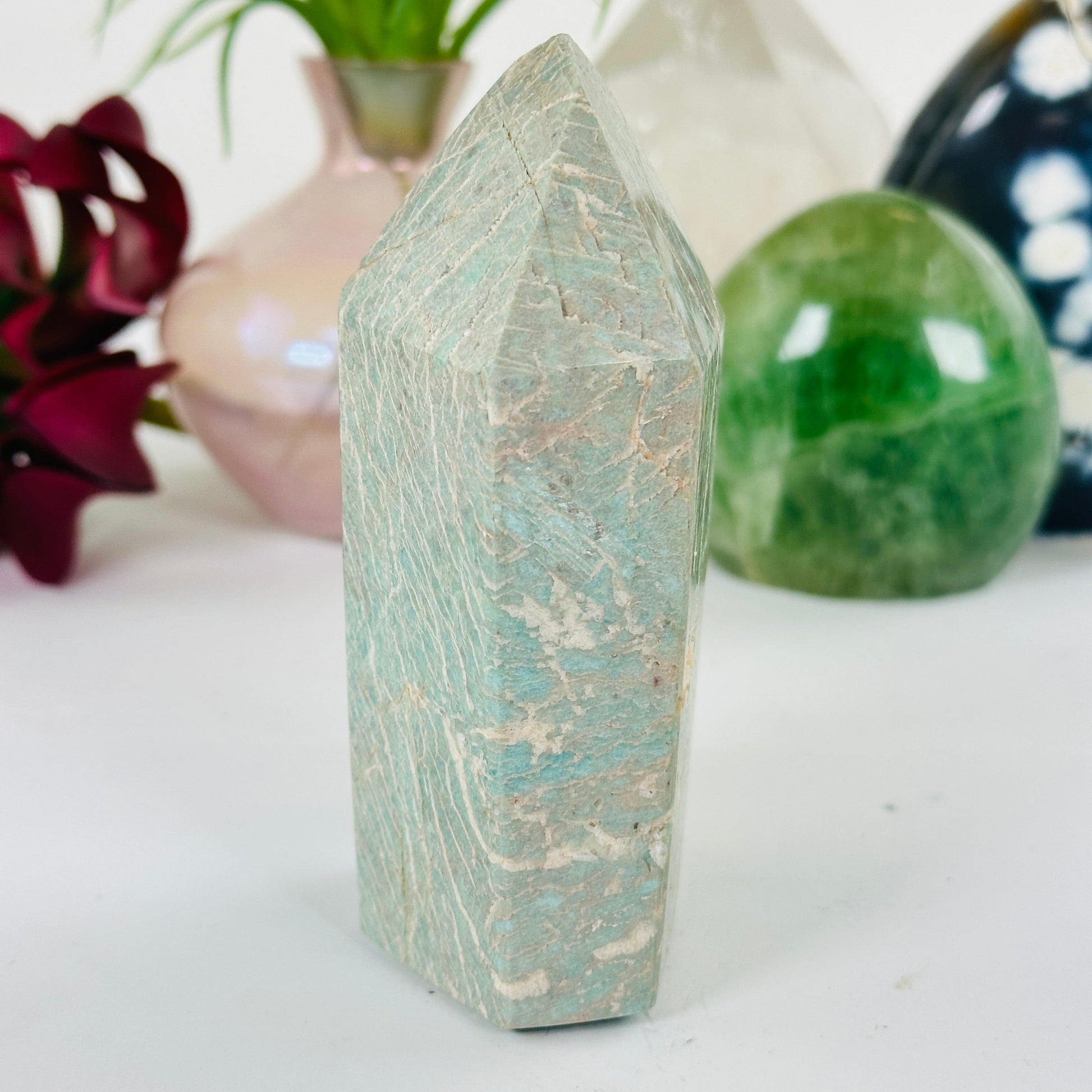 Amazonite Polished Crystal Point #1 side view
