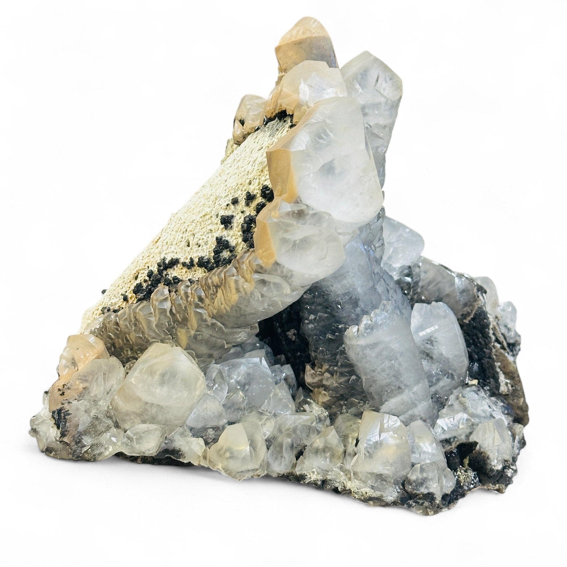  Calcite (Twinned) with Palygorskite and Romanèchite from Mexico - Rare Find side view