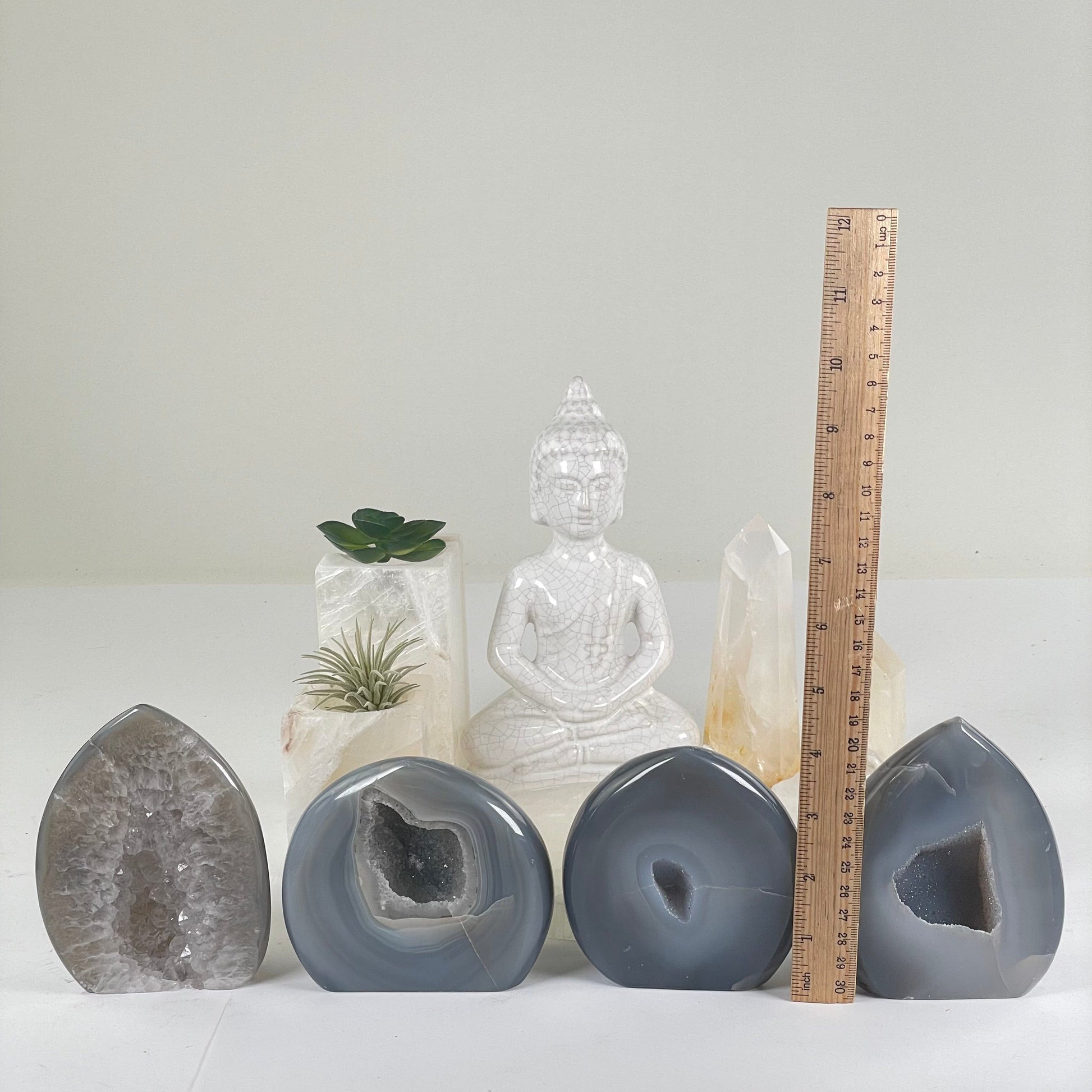 Agate Druzy Teardrop Crystal Cut Base - You Choose #1 all variants with ruler for size reference