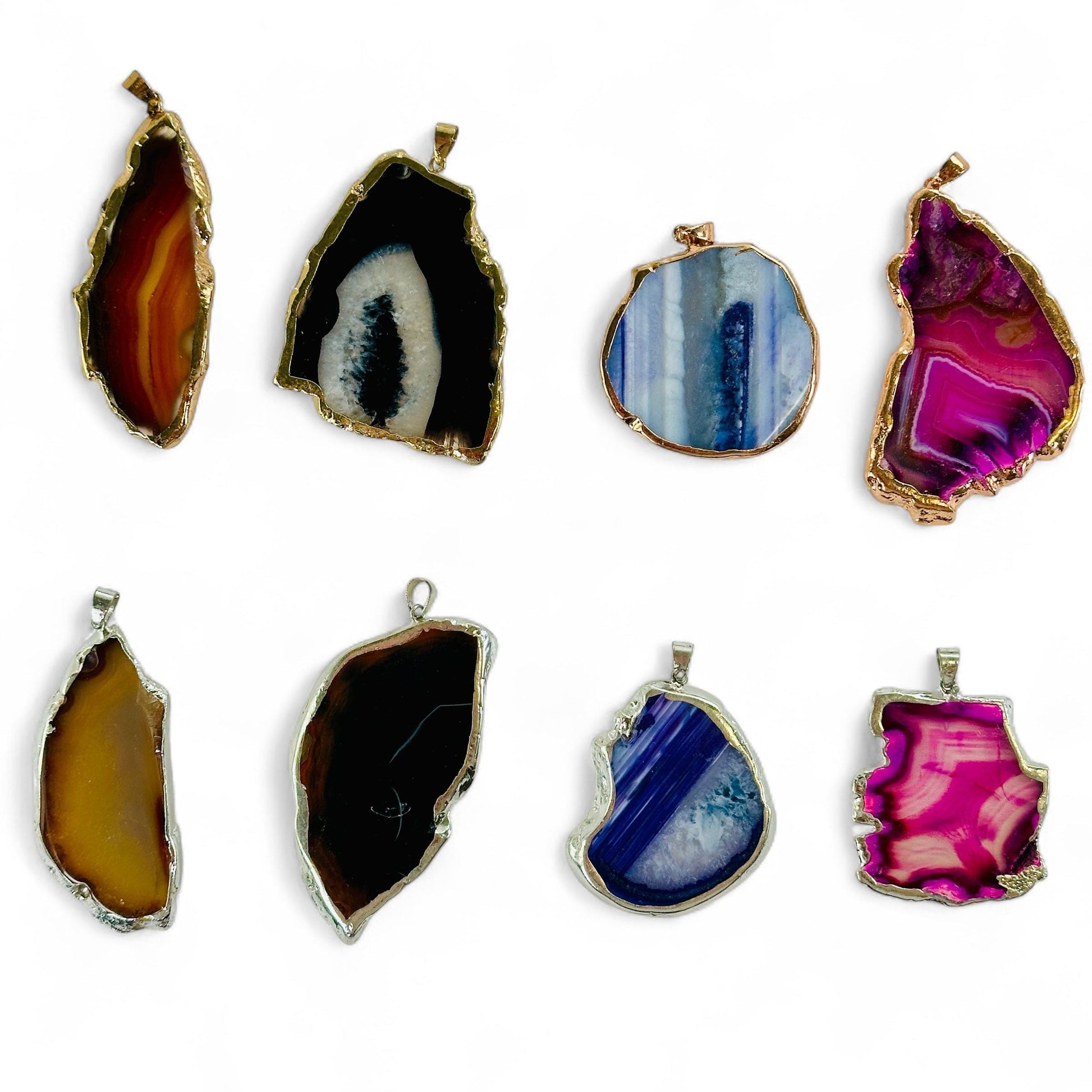 Agate Freeform Gold or Silver Plated Crystal Pendant - You Choose Color and Finish all variants one of each back side