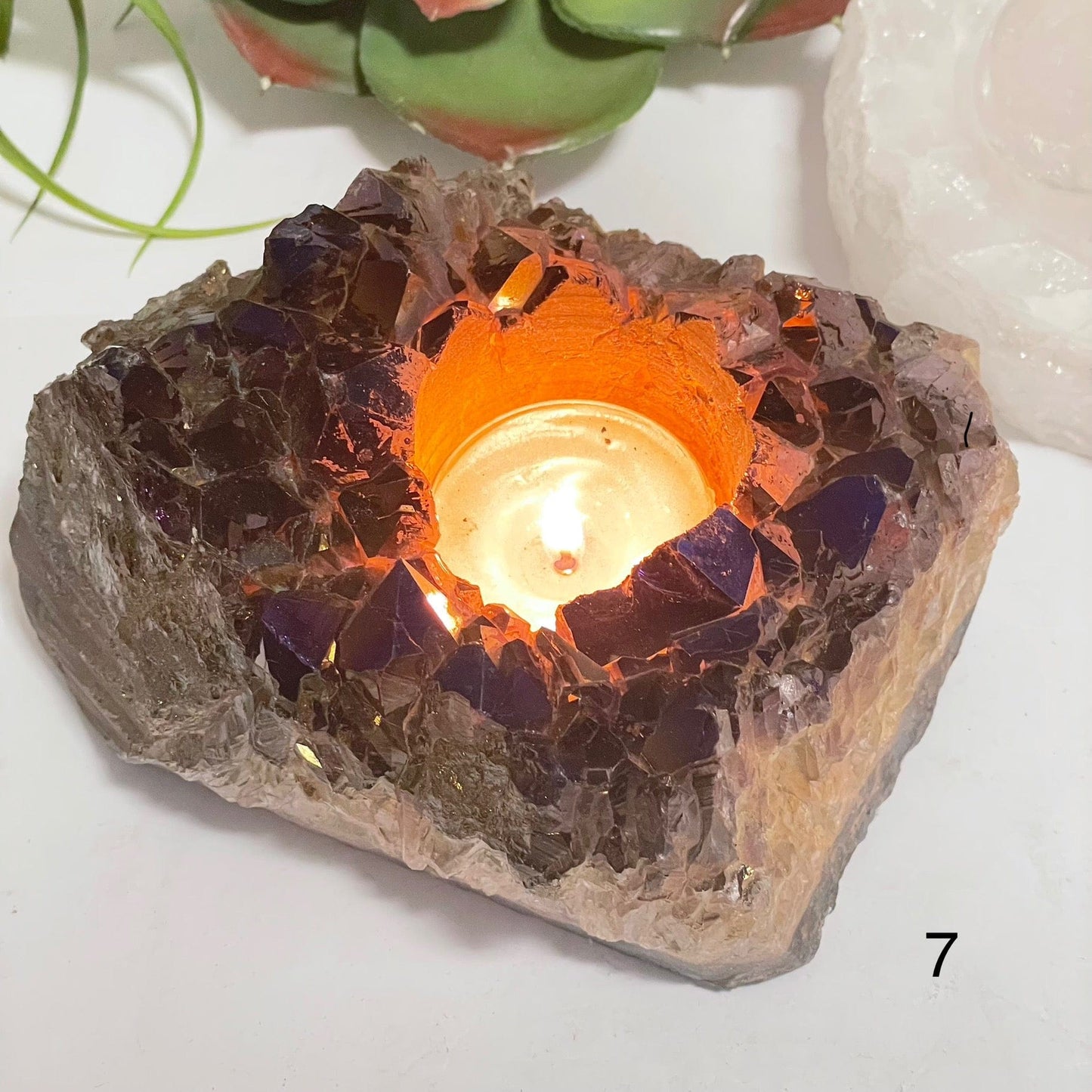 Titanium Coated Amethyst Crystal Candle Holder - You Choose variant 7 labeled