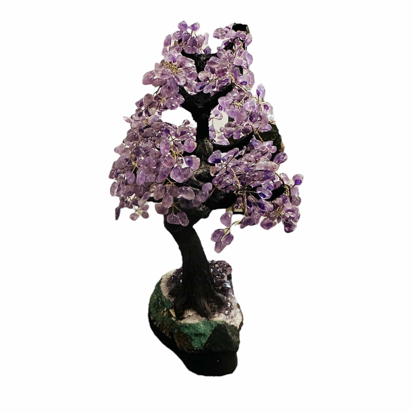 amethyst tree on amethyst base on white background