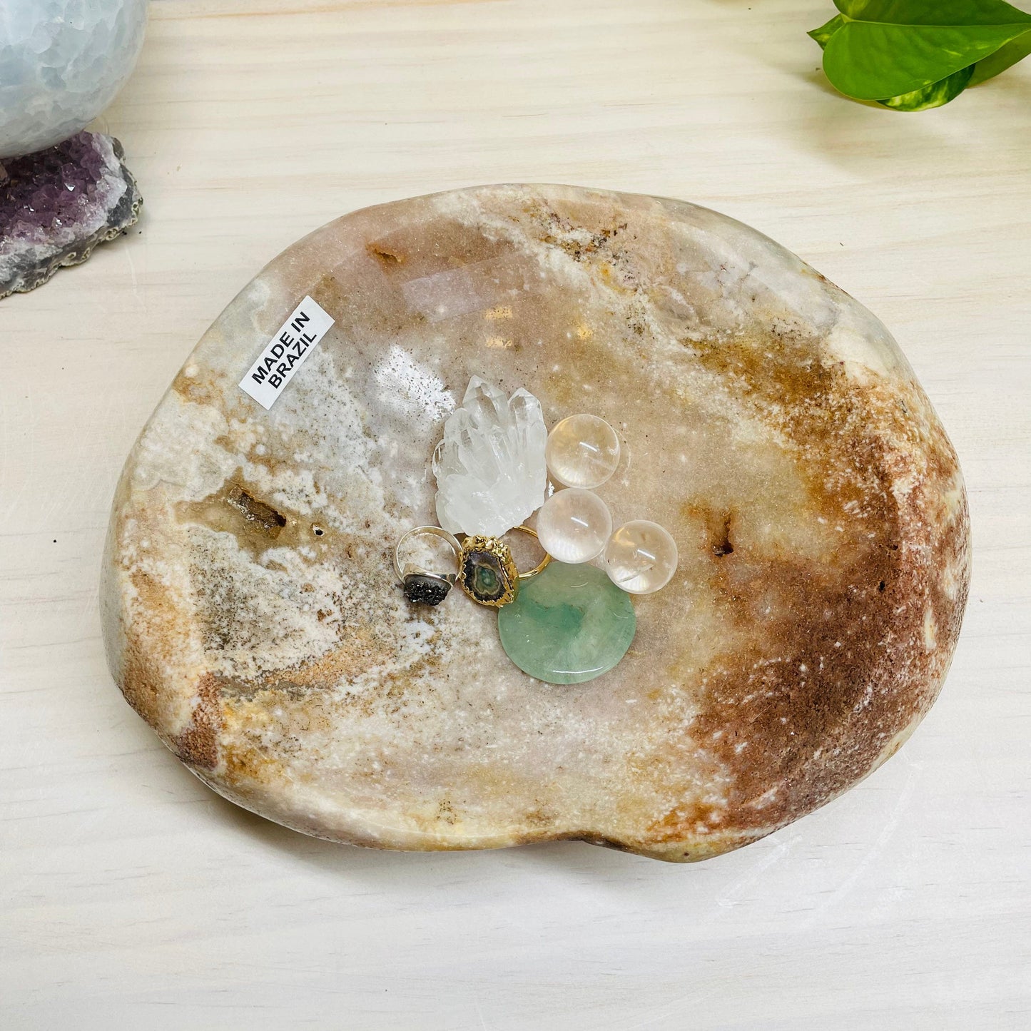 rose quartz bowl can be used to hold your jewelry and pocket stones 