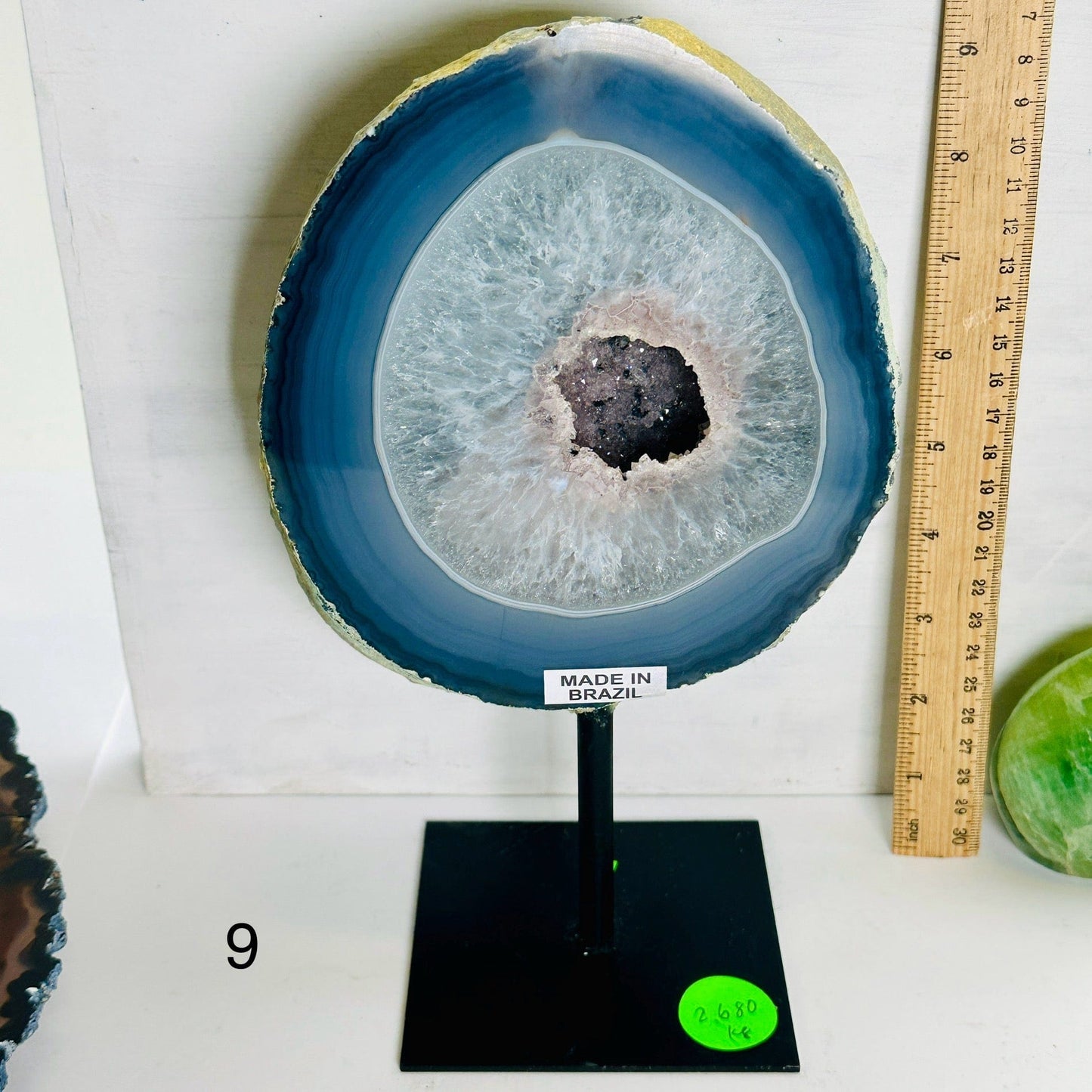 Agate Natural Crystal Geode Half on Stand - You Choose #4 variant 9 labeled with ruler for size reference
