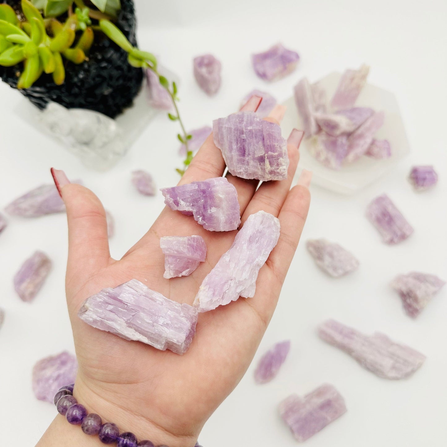 RAW KUNZITE - BY WEIGHT -all weights  in hand for size reference 