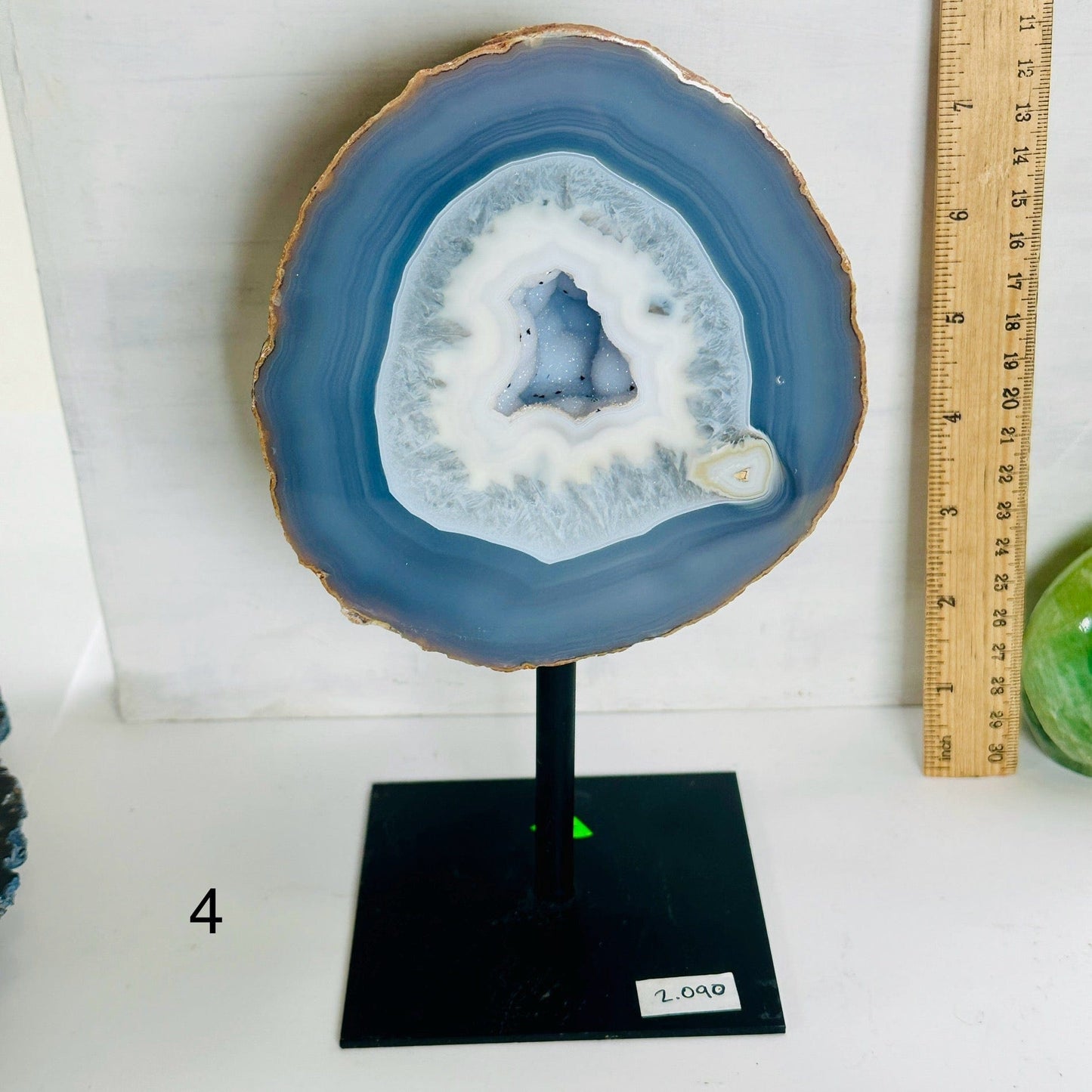 Agate Natural Crystal Geode Half on Stand - You Choose #4 variant 4 labeled with ruler for size reference