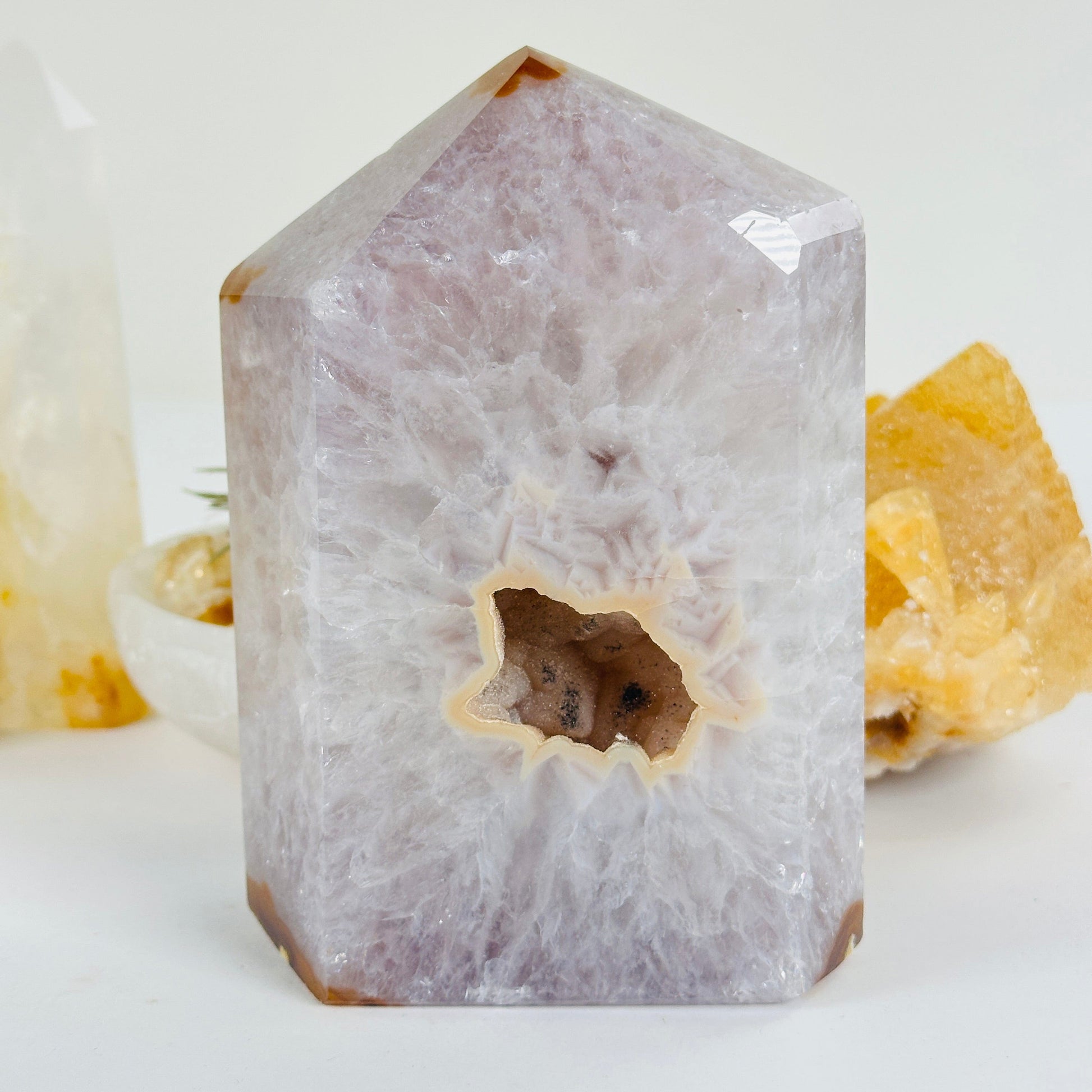 Agate Amethyst Druzy Geode Polished Crystal Point - One-of-a-Kind #2 front view