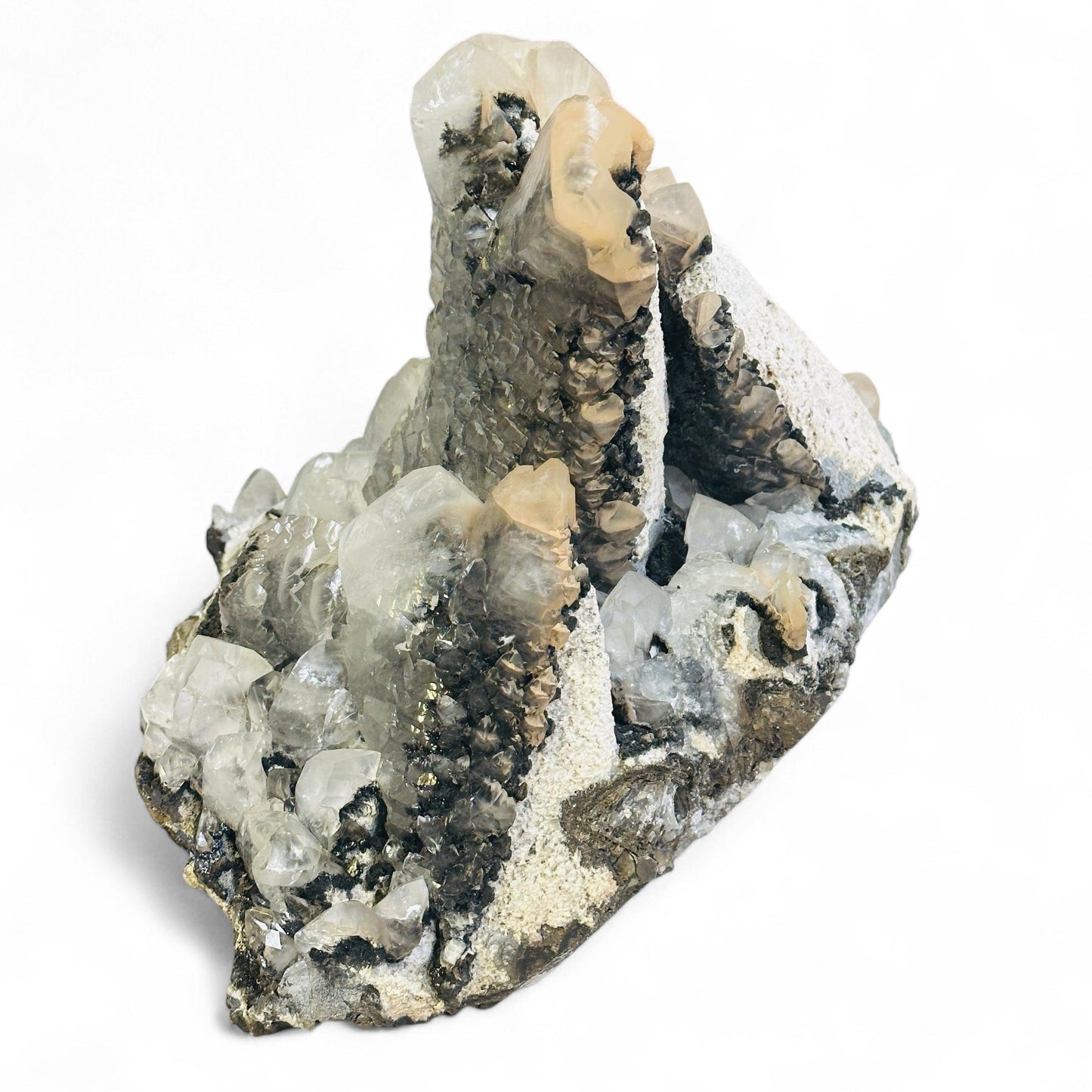  Calcite (Twinned) with Palygorskite and Romanèchite from Mexico - Rare Find side view