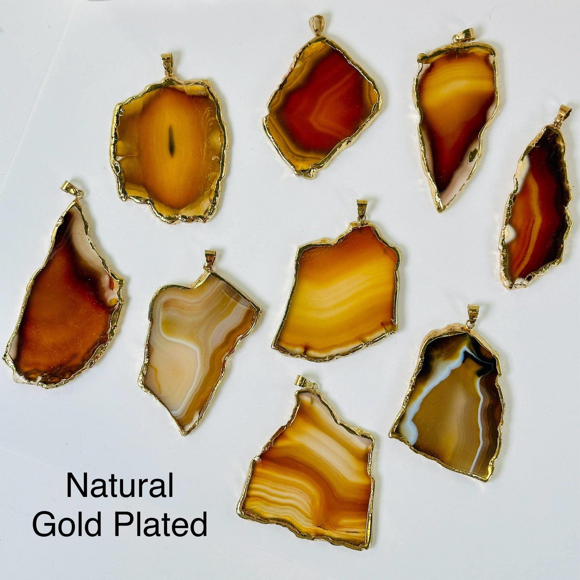 Agate Freeform Gold or Silver Plated Crystal Pendant - You Choose Color and Finish 9 each natural gold plated variant labeled 